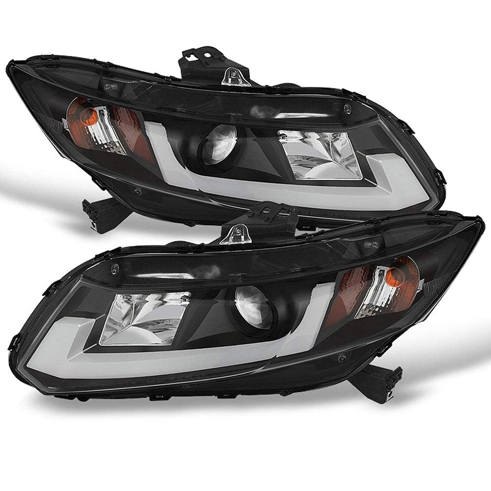 Acanii - For 2012-2015 Honda Civic Sedan 12-13 Coupe Led Drl Tube Projector Headlights Headlamps, Driver & Passenge Side