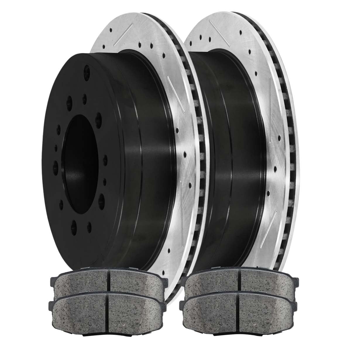 Autoshack Rear Drilled And Slotted Brake Kit Rotors Black And Ceramic Pads Pair Of 2 Driver And Passenger Side Replacement For Lexus Lx570 2007-2017 Toyota Tundra 2008-2017 Sequoia Scdpr41485414851304