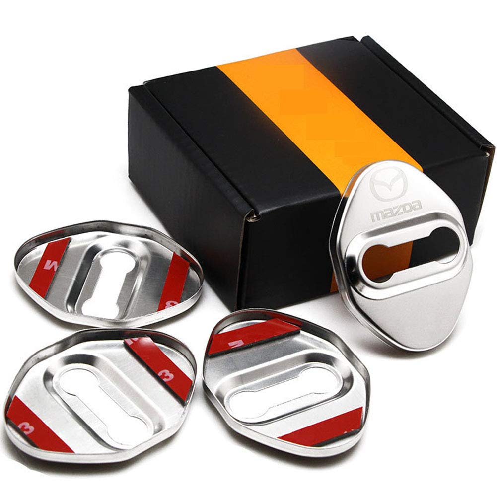 Maxdool Stainless Steel Car Door Lock Latches Cover Protector For For Mazda 3,6, Miata Mx-5 Cx-3,Cx-5,Cx-9 Car, 3M Adhesive Backing( Pack Of 4) (Silver)