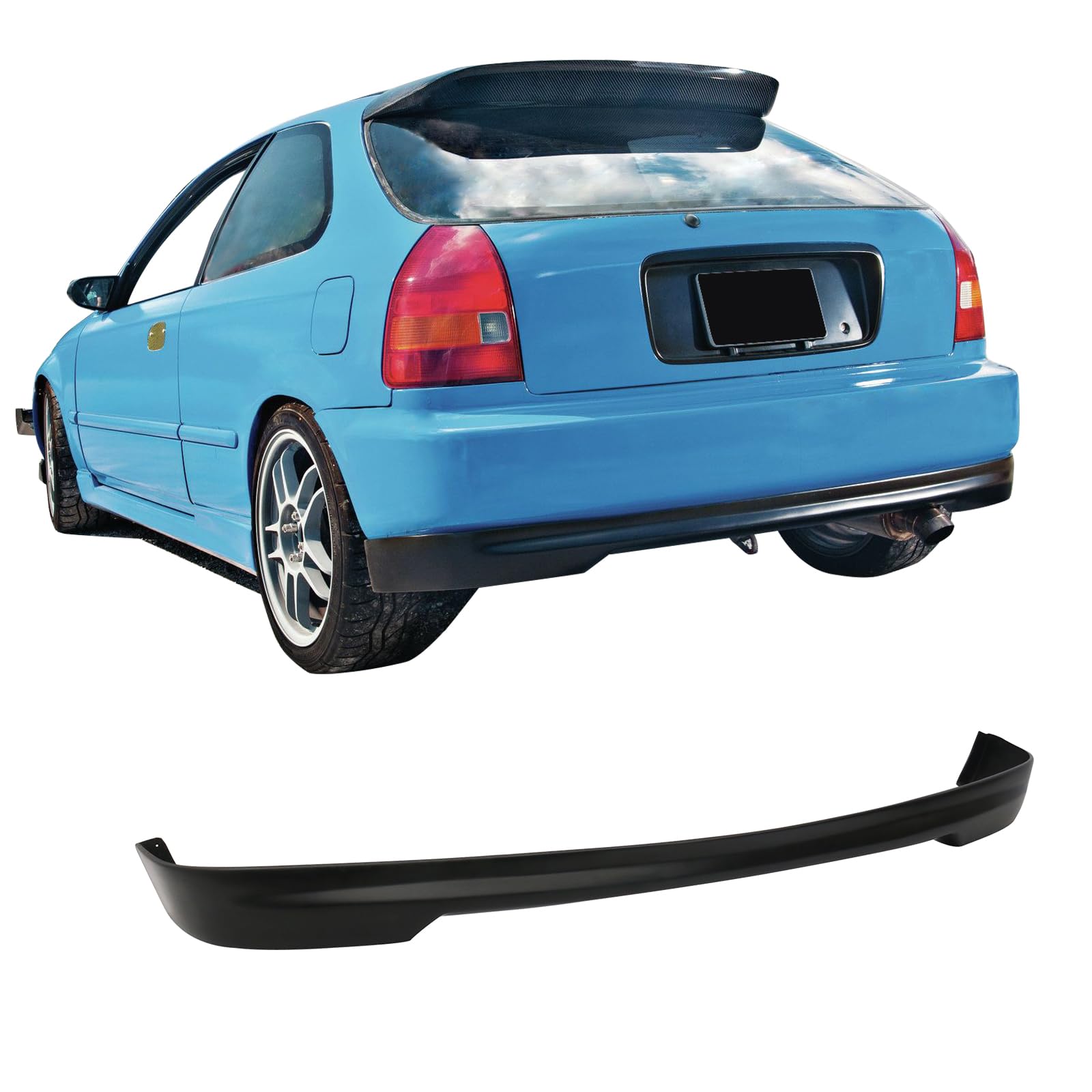Rear Bumper Lip Compatible With 1996-2000 Honda Civic Hatchback, T-R Style Pu - Polyurethane Unpainted Black Rear Lip Spoiler Splitter Body Kit By Ikon Motorsports, 1997 1998 1999