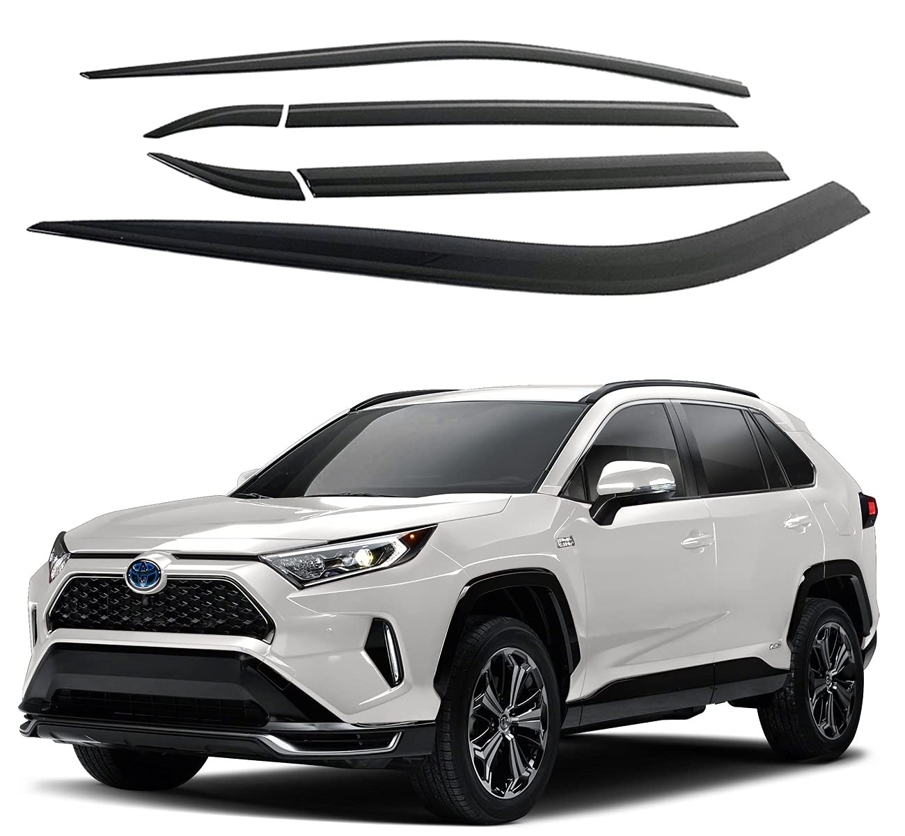 Autoclover Tape-On Rain Guards Window Visors 6 Pcs Set For Toyota Rav4 2019 2020 2021 2022 2023 2024 / Window Deflectors, Out-Channel Vent Shades (Smoked)