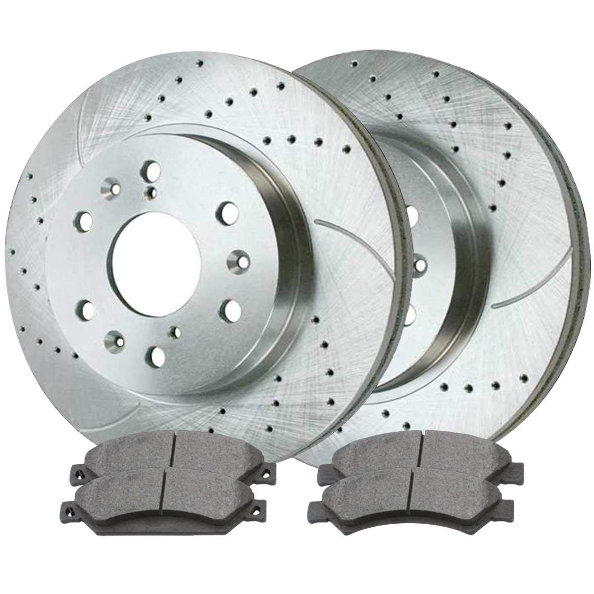 Autoshack Front Drilled And Slotted Brake Kit Rotors And Ceramic Pads Pair Of 2 Driver And Passenger Side Replacement For Chevrolet Silverado 1500 Tahoe Suburban 1500 Gmc Sierra 1500 4Wd Brkpkg003935