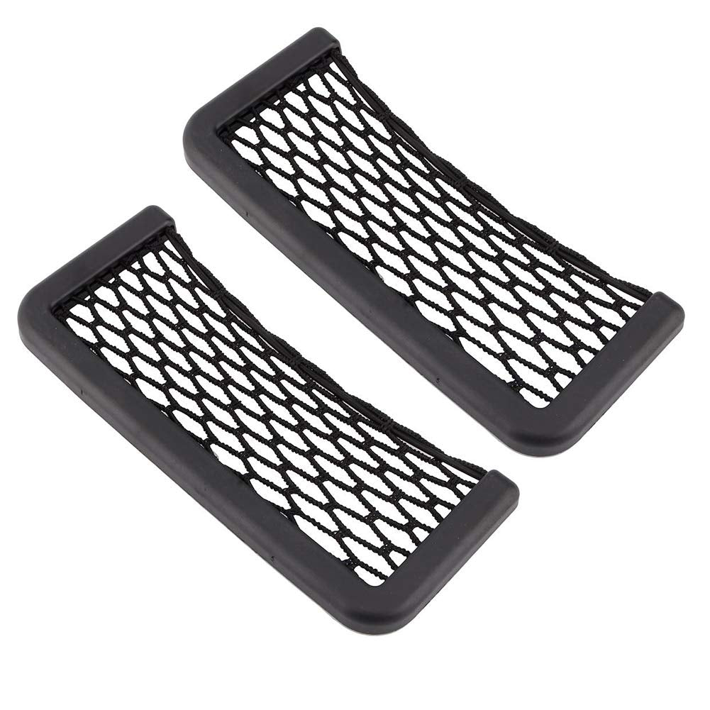 2Pcs Black Storage Network Mesh Bag, Car Trunk String Bag Storage Net Pocket, Nylon Elastic Nets Sticky Bag Holder Organizer For Phones,Charge, Cigarettes, 20 × 8.5Cm