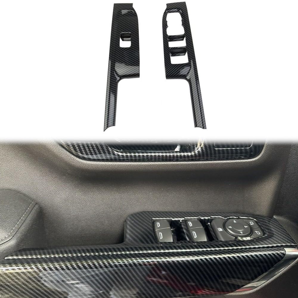 Fewshaw Carbon Fiber Window Lift Switch Panel Cover Trim For 2019-2021 Chevy Silverado 1500/Gmc Sierra 1500 2020-2023 Sierra/Silverado 2500 3500 Hd (Front Door(Not Fit Regular Cab)), 22Jb-Cs19-003-R