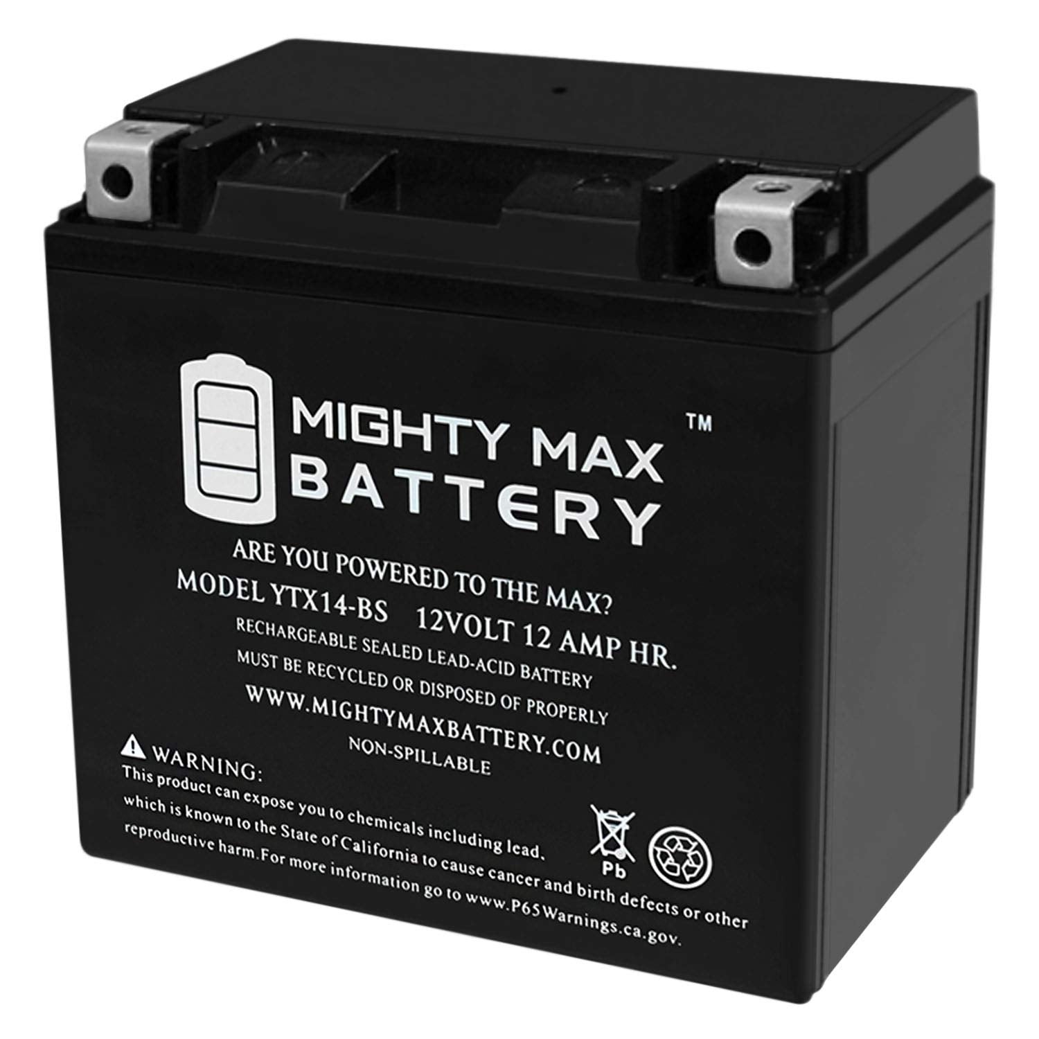 Mighty Max Battery Ytx14-Bs - 12V 12Ah 200 Cca - Sla Power Sport Battery - Mighty Max Battery Brand Product