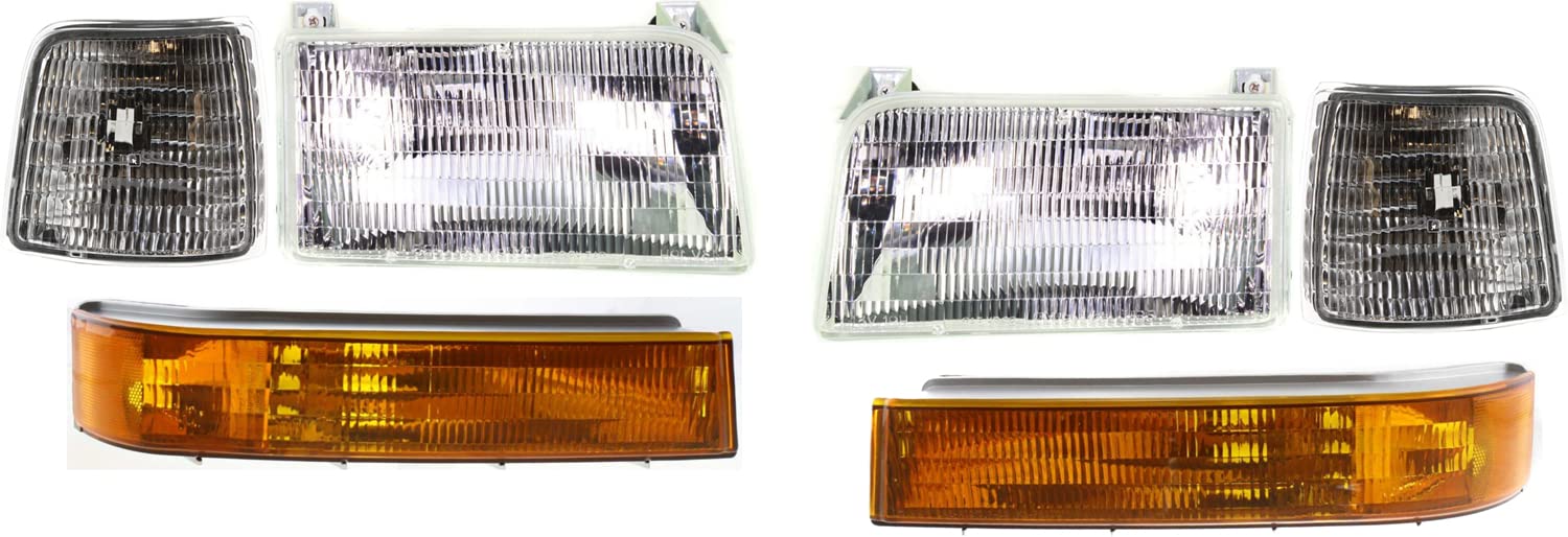 Evan Fischer Headlight Kit Compatible With 1992-1996 Ford F-150, Fits 1992-1997 F-350, Fits 1992-1996 F-250, Fits Bronco, Driver And Passenger Side With Bulbs Fo2503114 Fo2502118 Fo2550110 Fo2551108