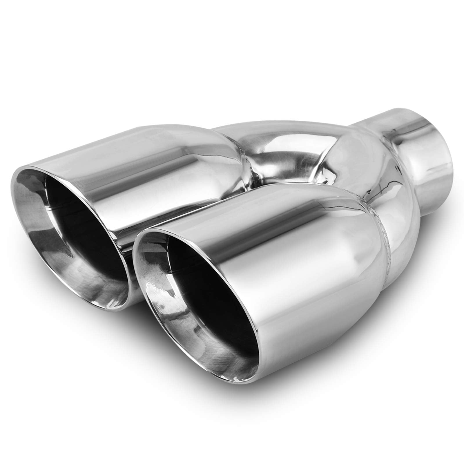 Autosaver88 Universal Dual Exhaust Tip 2.5 Inch Inlet, 2.5' Inlet 3.5' Outlet 9.5' Length Chrome Polished Stainless Steel Exhaust Tailpipe Tip, 2 1/2 Inch Double Layer Staggered Exhaust Tip, Weld-On
