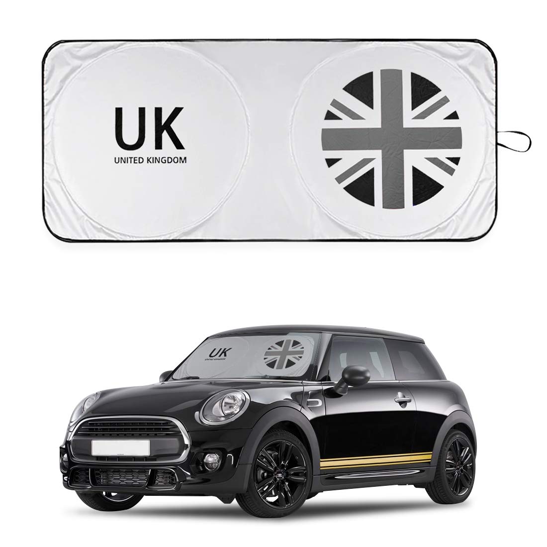 Jjhm Black Union Jack Accessories Mini Cooper Clubman Countryman Windshield Sunshade Fit For F54 F55 F56 F60 R55 R56 R57 R58 R59 R60 R61, 59 X 27.5 Inches (150 70 Cm)