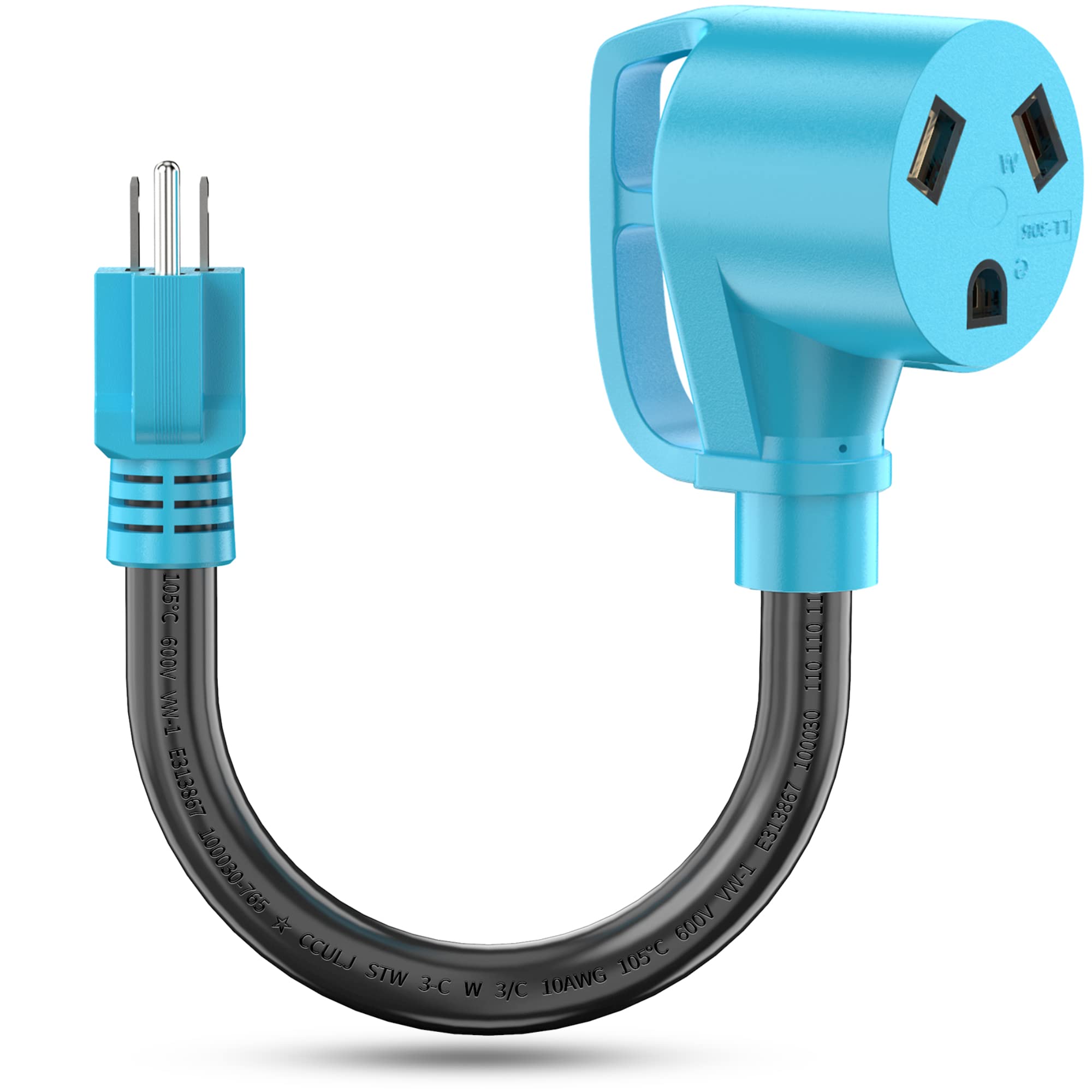 Circlecord 30 Amp To 110 Volt Rv Adapter Cord, 30A To 15A Nema 5-15P Male To Tt-30R Female Electrical Power Dogbone With Grip Handle, Heavy Duty Stw 10 Gauge For Rv Trailer Camper, Etl Listed