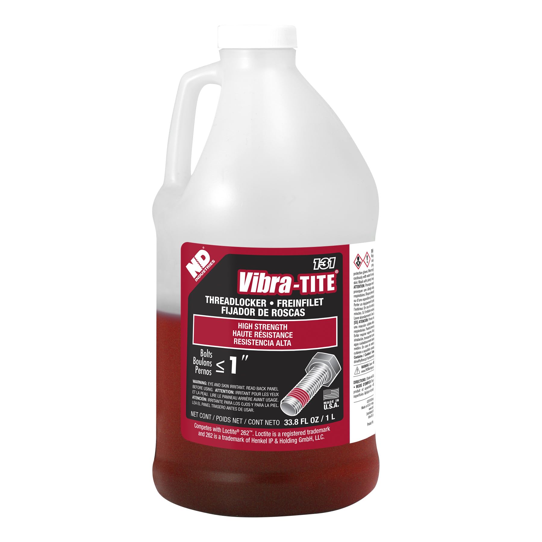 Vibra-Tite - 13100 131 Permanent Strength Anaerobic Threadlocker, 1 Liter Jug, Red