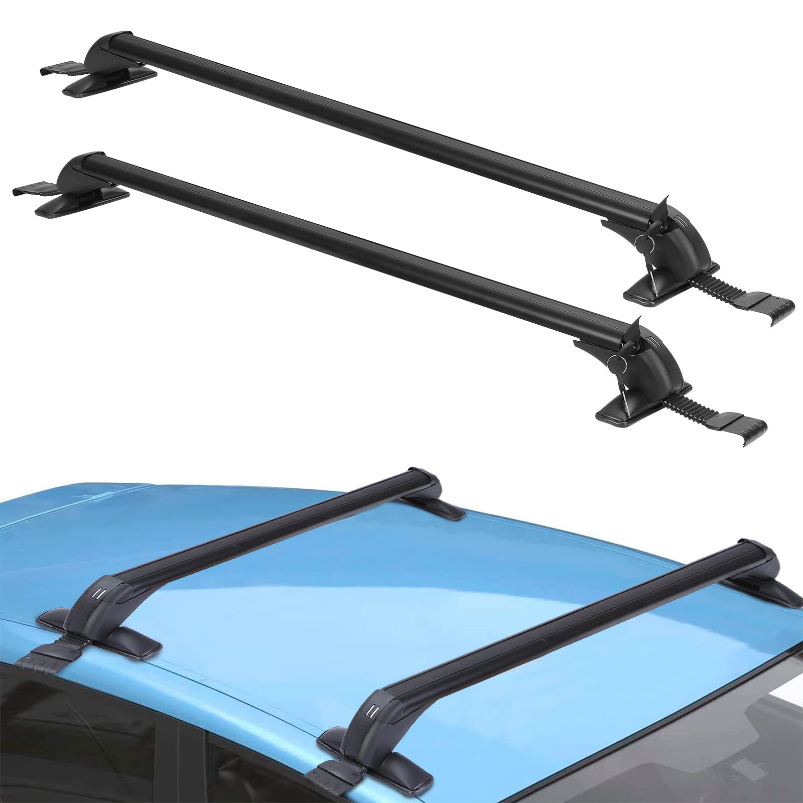 Kocaso Universal Roof Rack, 48'' Car Top Roof Rack Cross Bar Luggage Carrier With Anti-Theft Lock,Adjustable Window Frame Roof Bars For Bare Roof Luggage Rack,Sboards,Kayaks,Canoes,Bikes,220Lbs Black