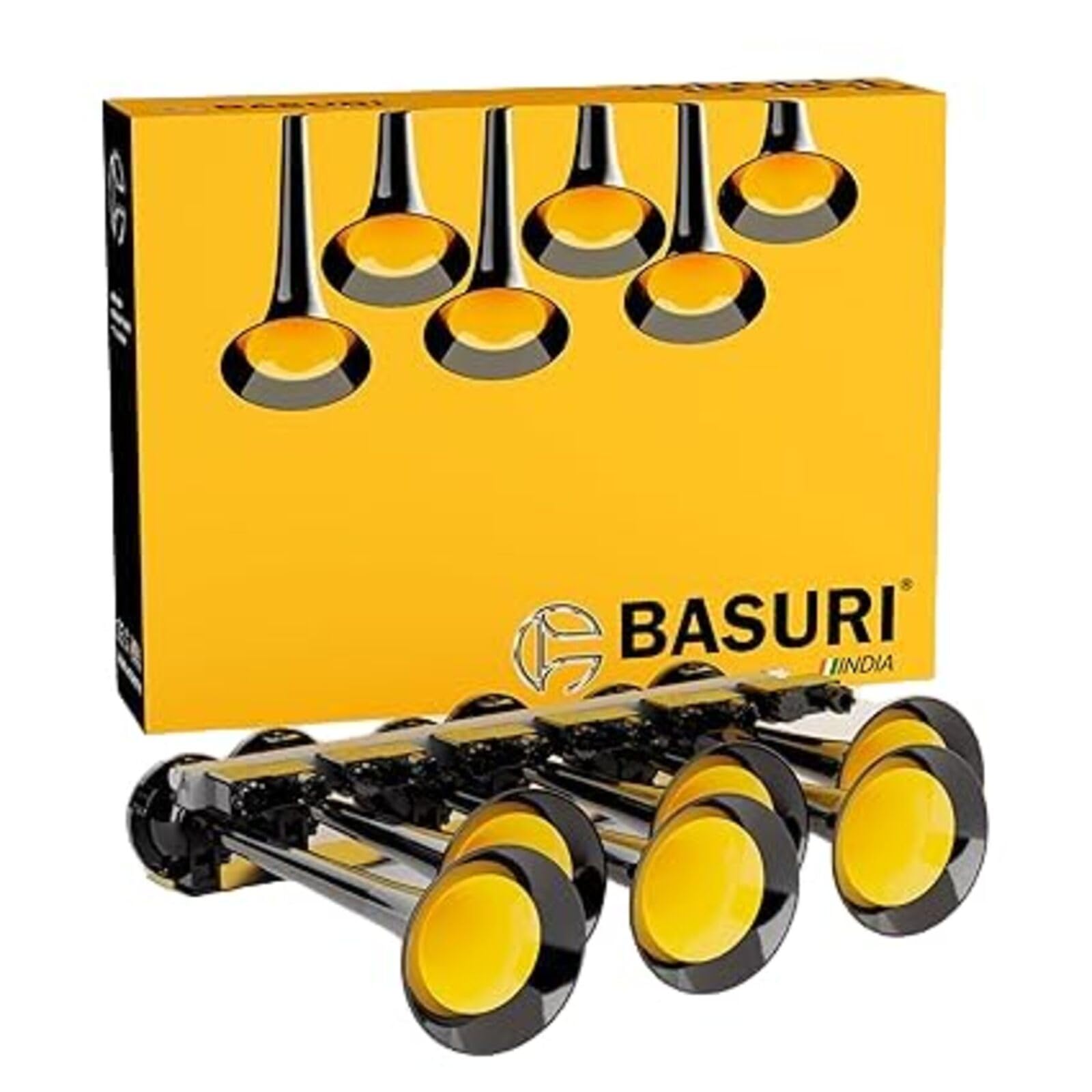 Basuri® Musical Air Horn | 12/24 Volt | 130 Db | Version (Baby Shark 1.0) 31 Super Loud Melodies (Sounds) 6 Pipe (Trumpets) With Turbo Controller For Bus, Truck And Heavy Duty Vehicles