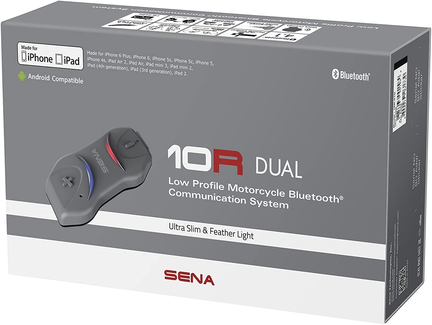 Sena 10R-01D 10R Low Profile Motorcycle Bluetooth Communication System, Black, Set Of 2
