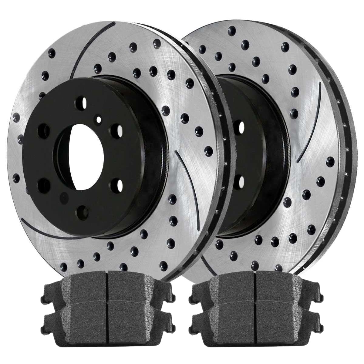 Autoshack Pair Of 2 Rear Drilled And Slotted Brake Rotors Black And Ceramic Pads Set Driver And Passenger Side Replacement For Chevrolet Silverado 1500 Tahoe Suburban Gmc Sierra 1500 Yukon Xl Brkpk566
