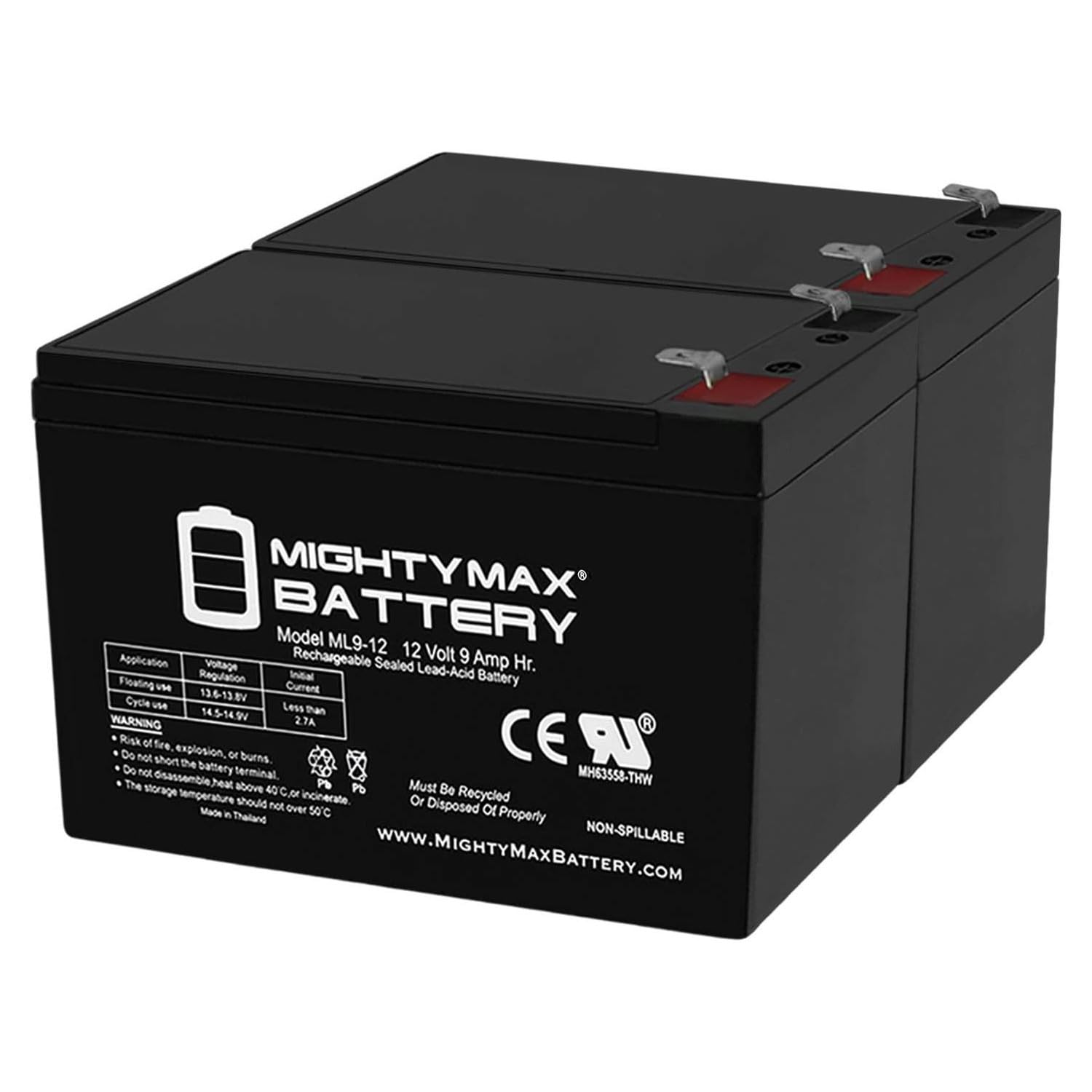 Mighty Max Battery 12V 9Ah Sla Battery Replaces Leoch Djw12-9.0 T2, Djw 12-9.0 T2-2Pack