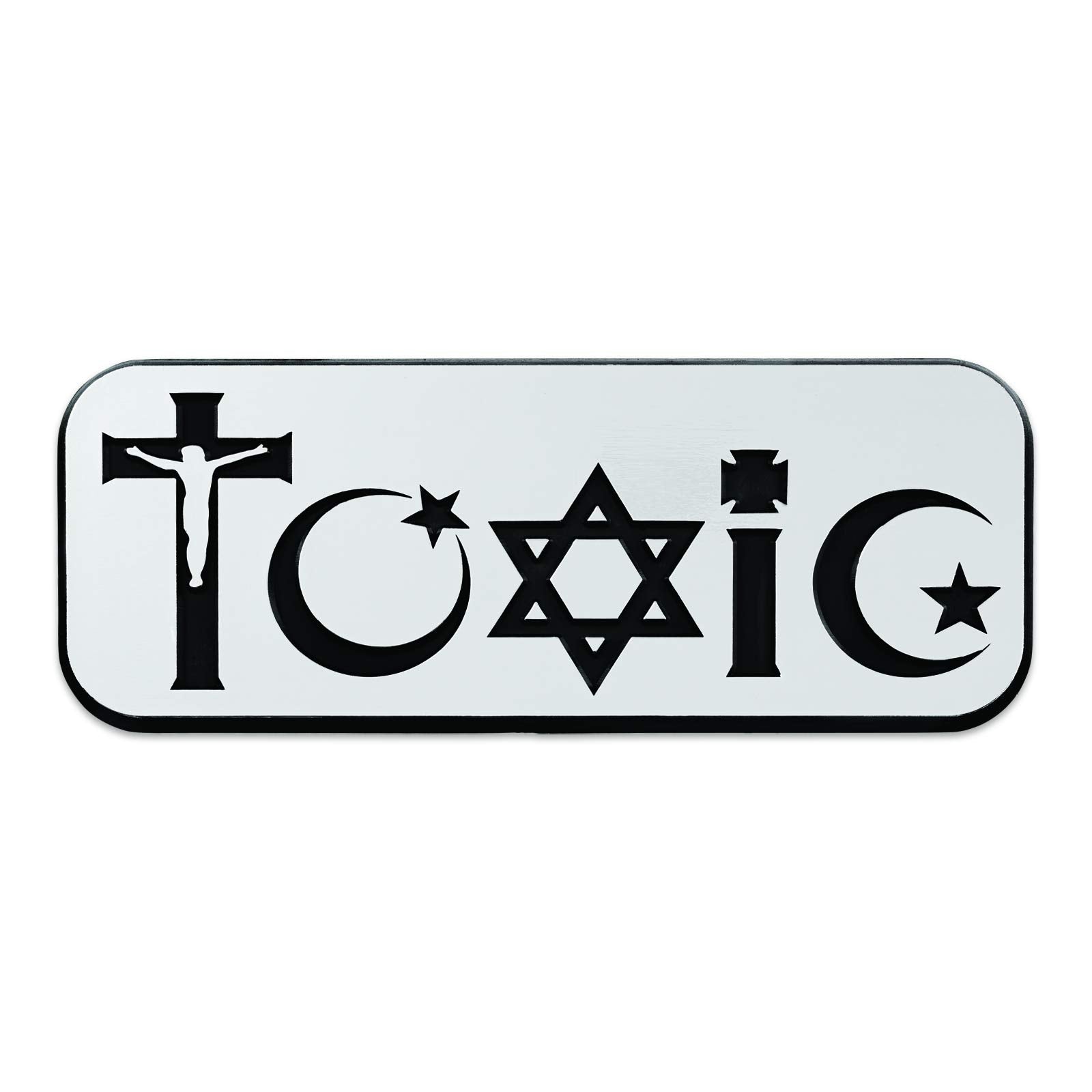 Toxic Religion Plastic Auto Emblem - [Silver][5'' X 2'']