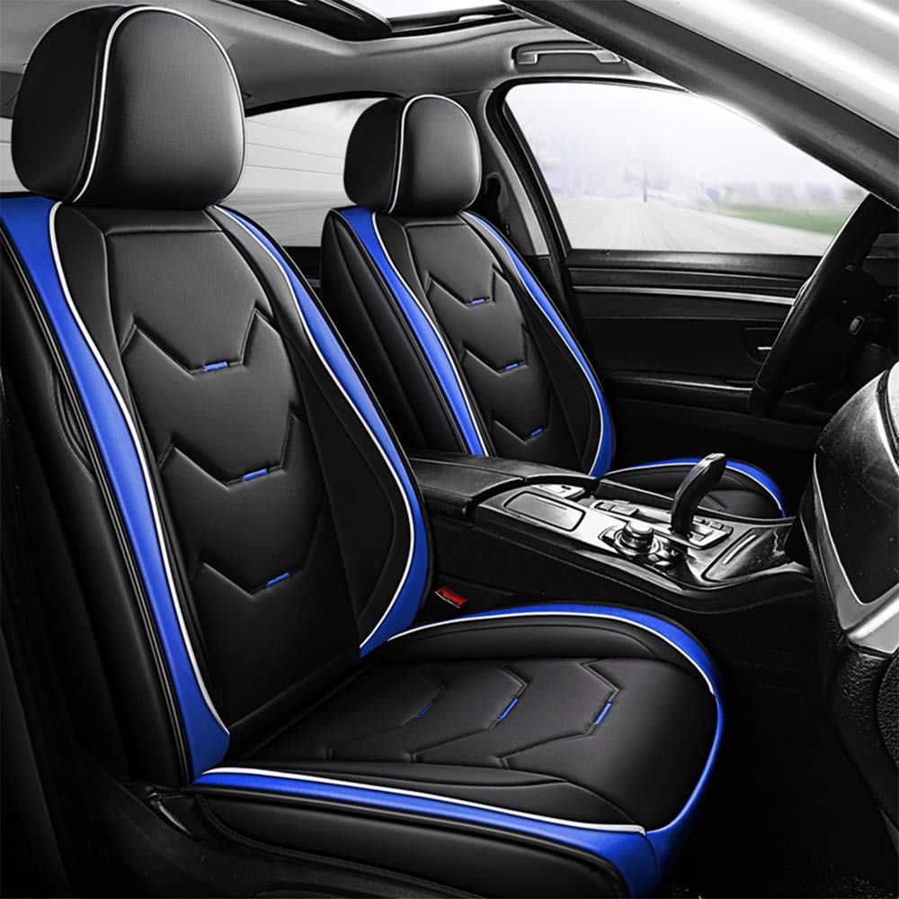 Otoez Universal Leather Car Seat Covers 5 Seat Full Set Automotive Seat Protector Replacement Compatible With Most Honda Toyota Chevy Ford Nissan Vehicles, Trucks, Suvs(Blue+Black,No Pillows)