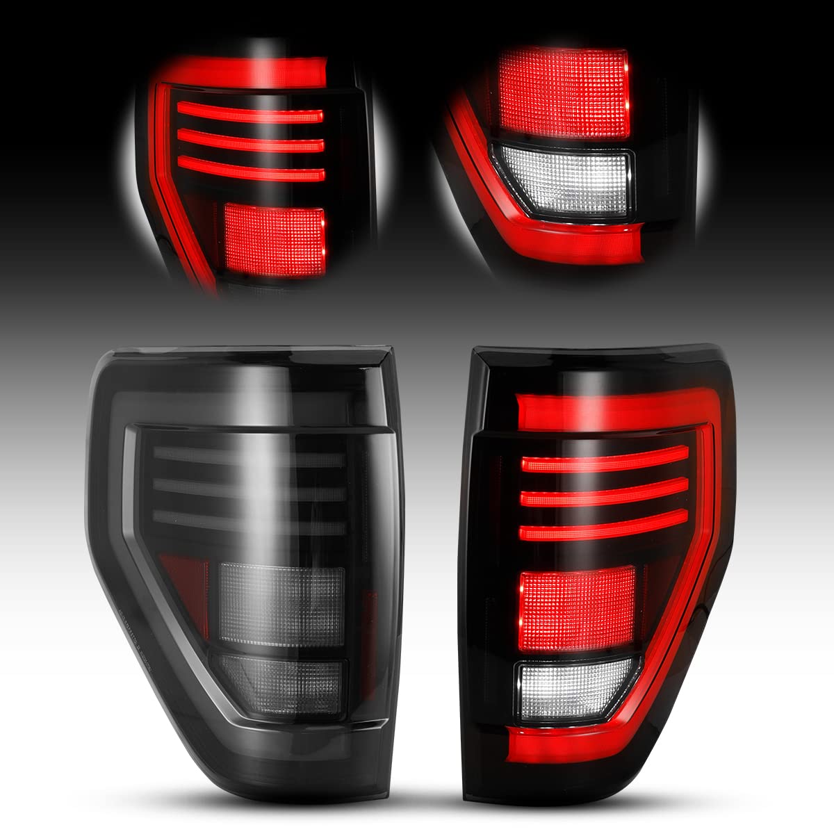 Roxx Full Led Sequential Tail Lights Assembly Pair For 2009-2014 Ford F-150 Pickup Truck(For Styleside Models Only), Led Tube Tail Lights Brake Lamps Replacements, Passenger And Driver Side