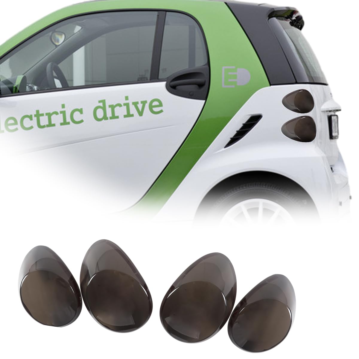 Smoked Black Rear Tail Light Lamp Cover Trim Compatible For Mercedes Benz Smart 451 Fortwo 2009 2010-2014 2015 Rear Tail Light Blackout Kit Molded Smoked Acrylic Cover, Smart Accessories (Smoked)