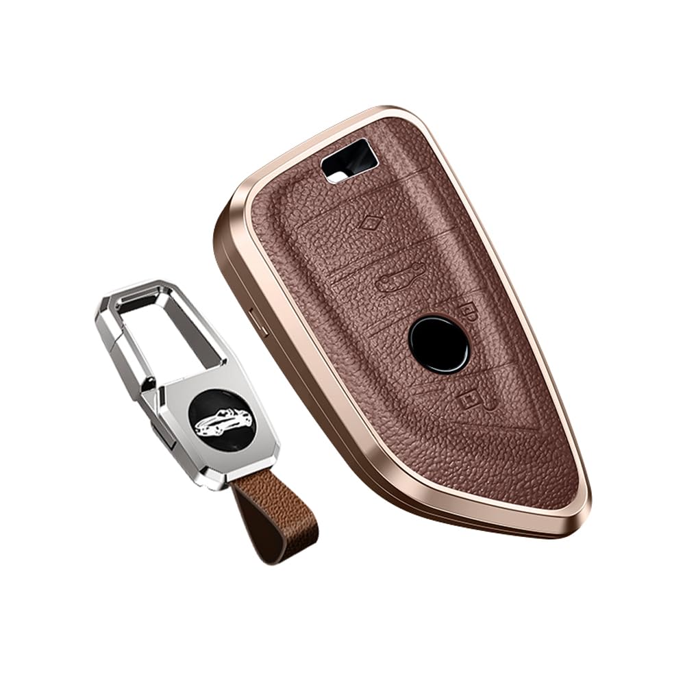 Sanrily Keyless Brown Key Fob Cover For Bmw Series 3 5 6 7 2020 2021 X1 X3 X4 M5 Metal Leather Key Case Shell With Keychain