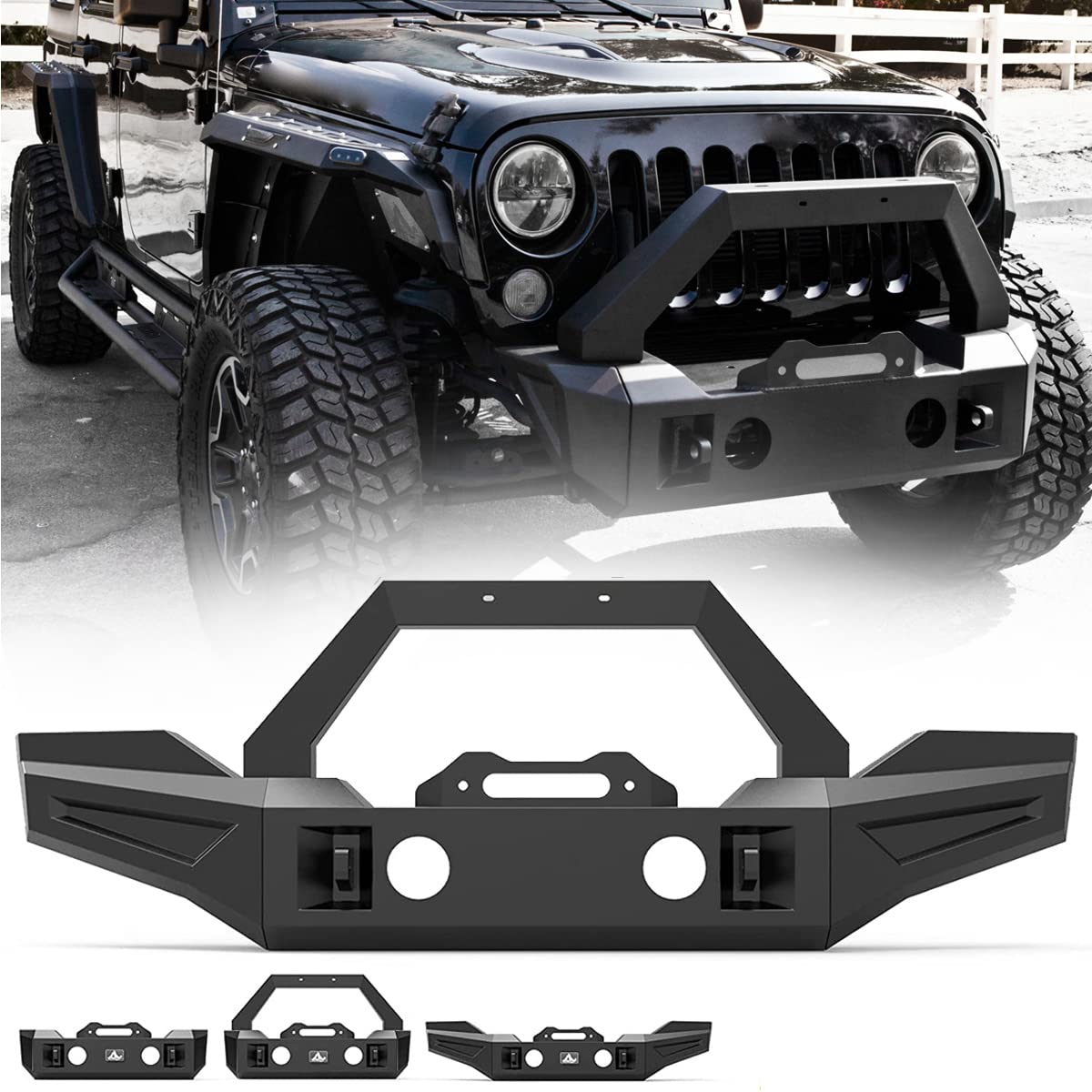 Front Bumper For Jeep 2007-2018 Wrangler Jk/Jku 4Wd 2Wd, Hawkley Full Width Bumper With Shackle Hole & Fog Lights Hole & Winch Plate Mounting, Off-Road Rock Crawler Bumper For Jk