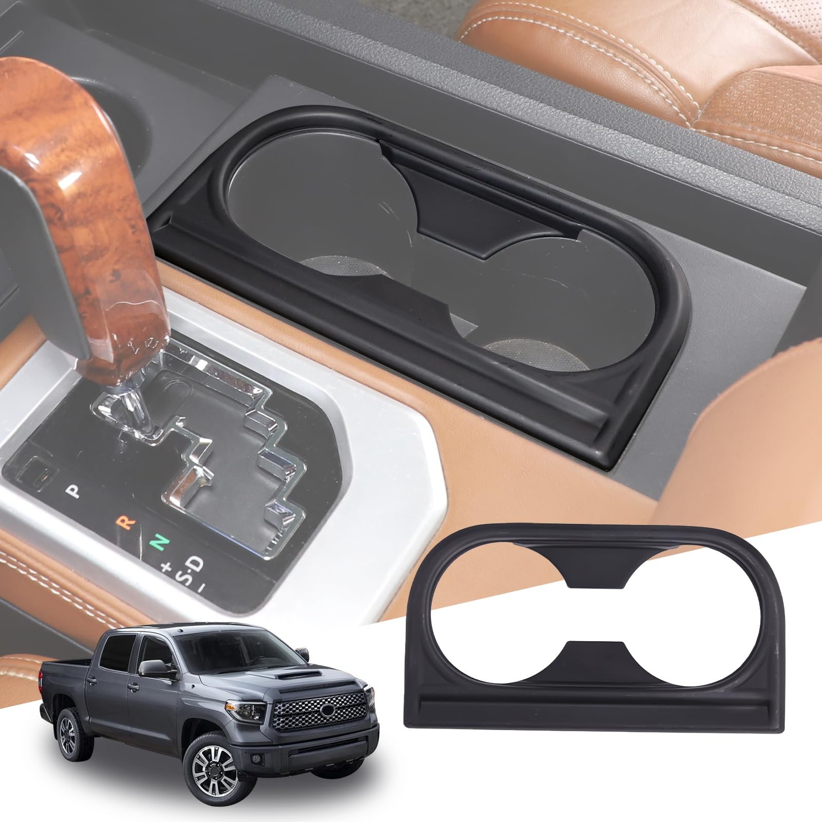 Metyoucar Abs Plastic Front Seat Central Armrest Cup Holder Cup Trim Decor Sticker For Toyota Tundra 2014-2021 (Matte Black)