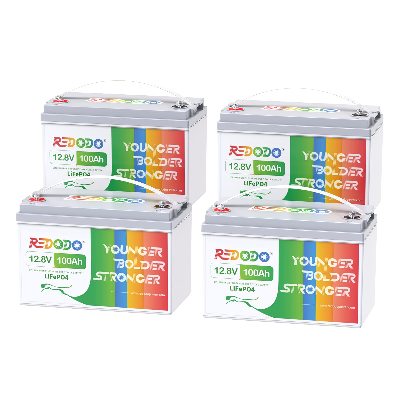 Redodo 4 Pack 12V 100Ah Lifepo4 Battery, Deep Cycle Battery With 100A Bms, Group 31 Battery For 10 Years Lifetime, 4000-15000 Cycles, Perfect For For Rv, Solar Home, Trolling Motor, Marine, Boat