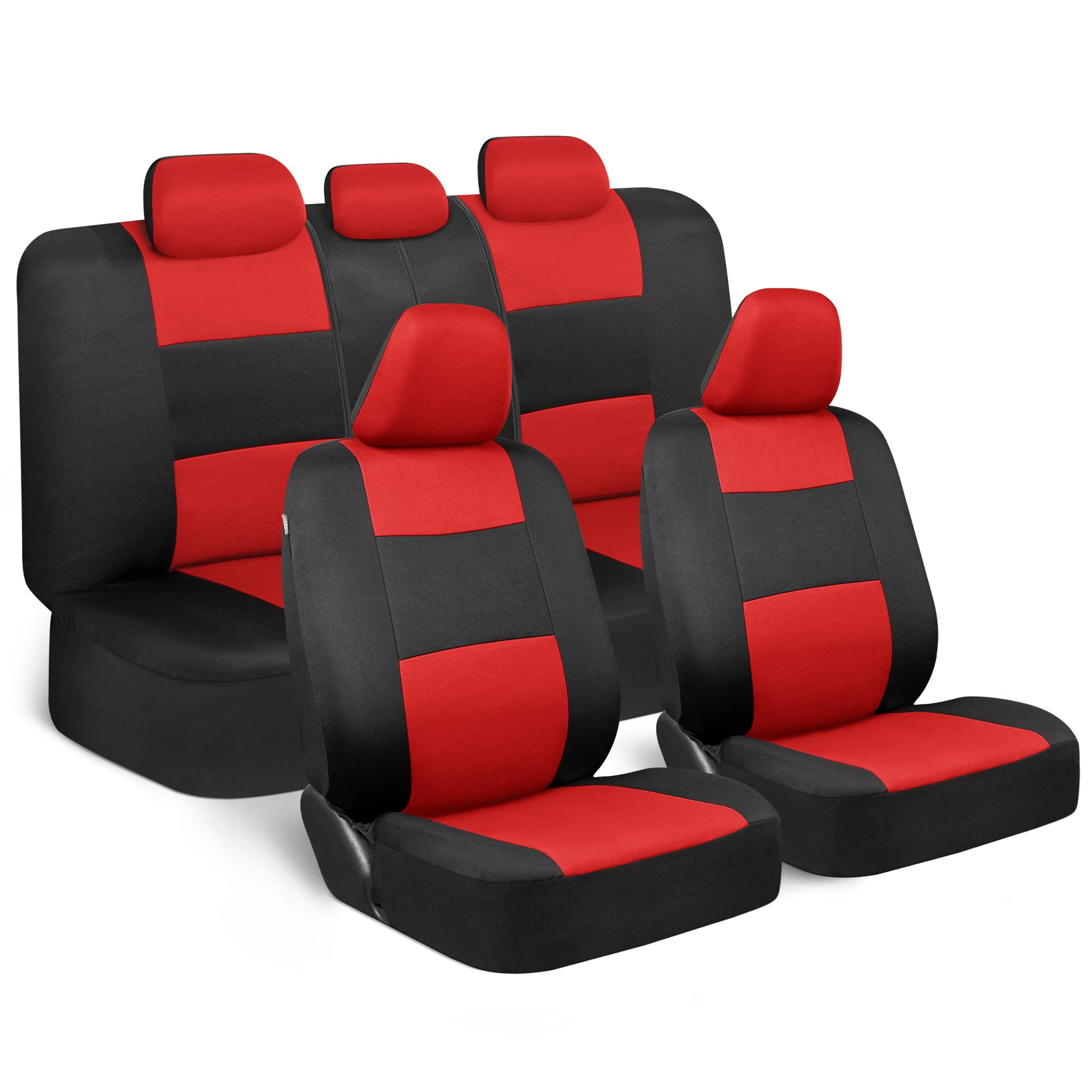 Bdk Polypro Car Seat Covers Full Set In Red On Black - Front And Rear Split Bench Seat Covers, Easy To Install, Accessories For Auto Trucks Van Suv