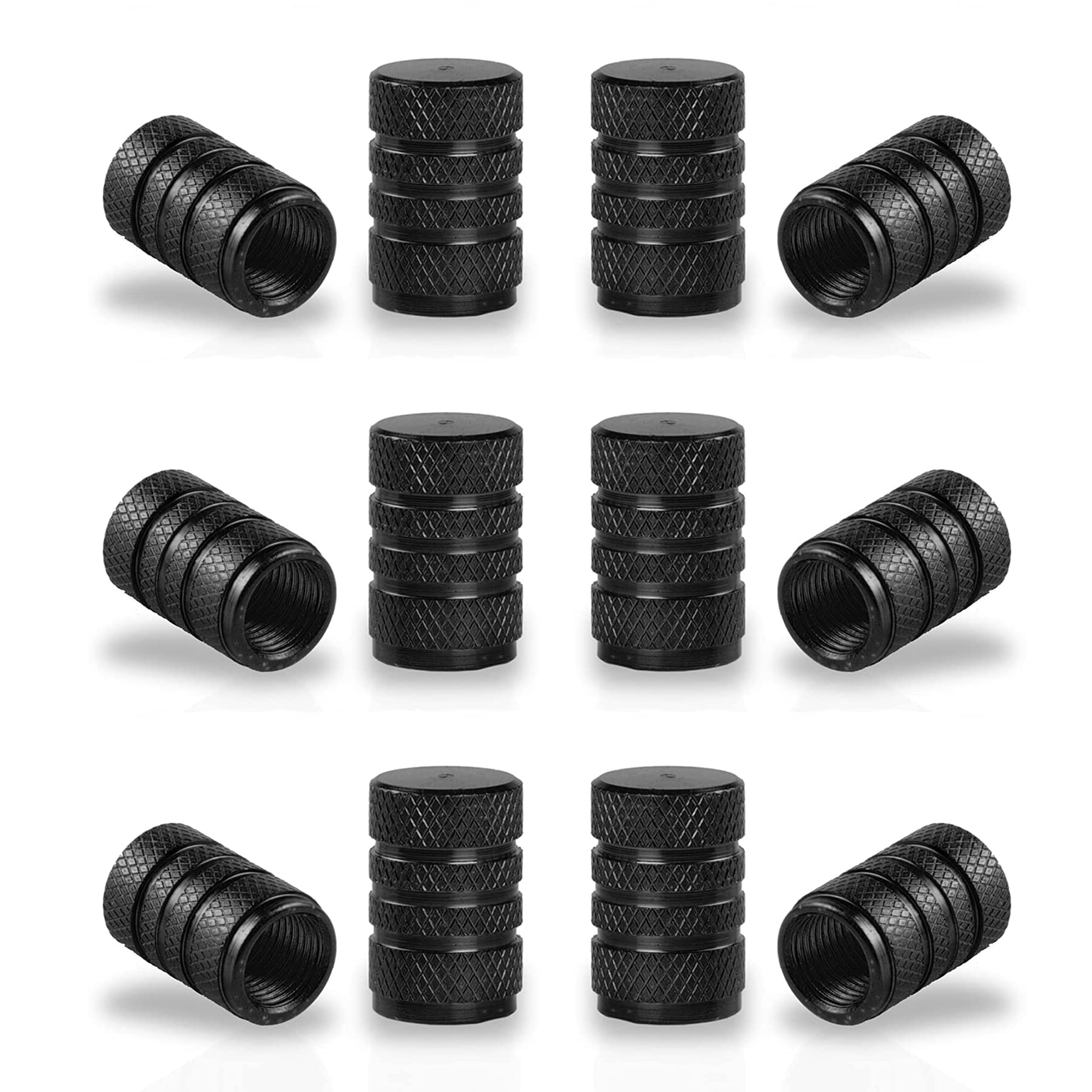 Singaro 12Pcs Tire Valve Stem Caps, Car Exterior Accessories, Aluminum Alloy Valve Cover Universal For Cars, Trucks, Motorcycles And Bicycles (Black)