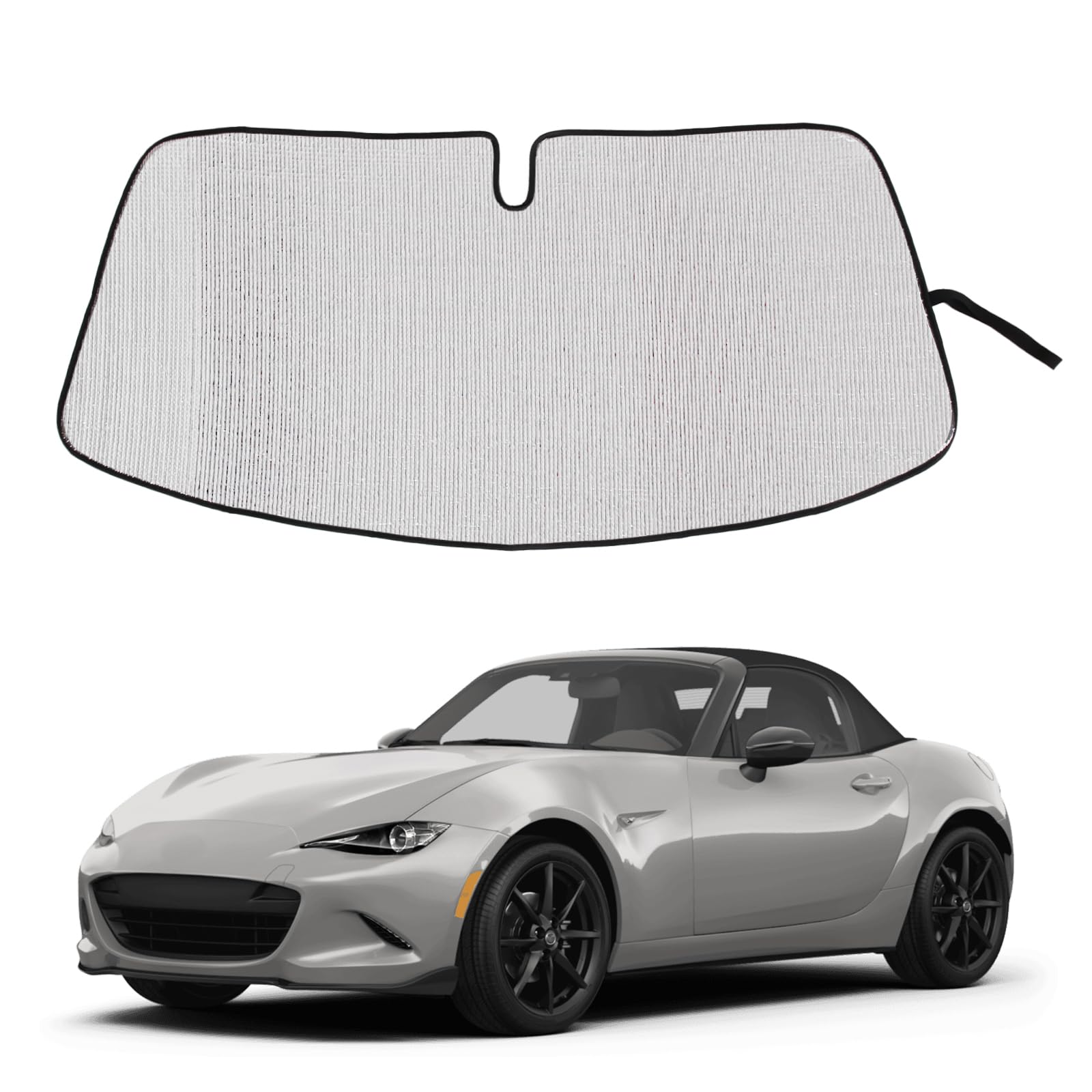 Windshield Sunshade For Mazda Mx-5 Miata 2016-2024, Front Window Sun Shade, Foldable Reflective Sun Visor, Screen Shield Cover Uv Blocker Protector Heatshield Keeps Your Vehicle Cool (Silver)