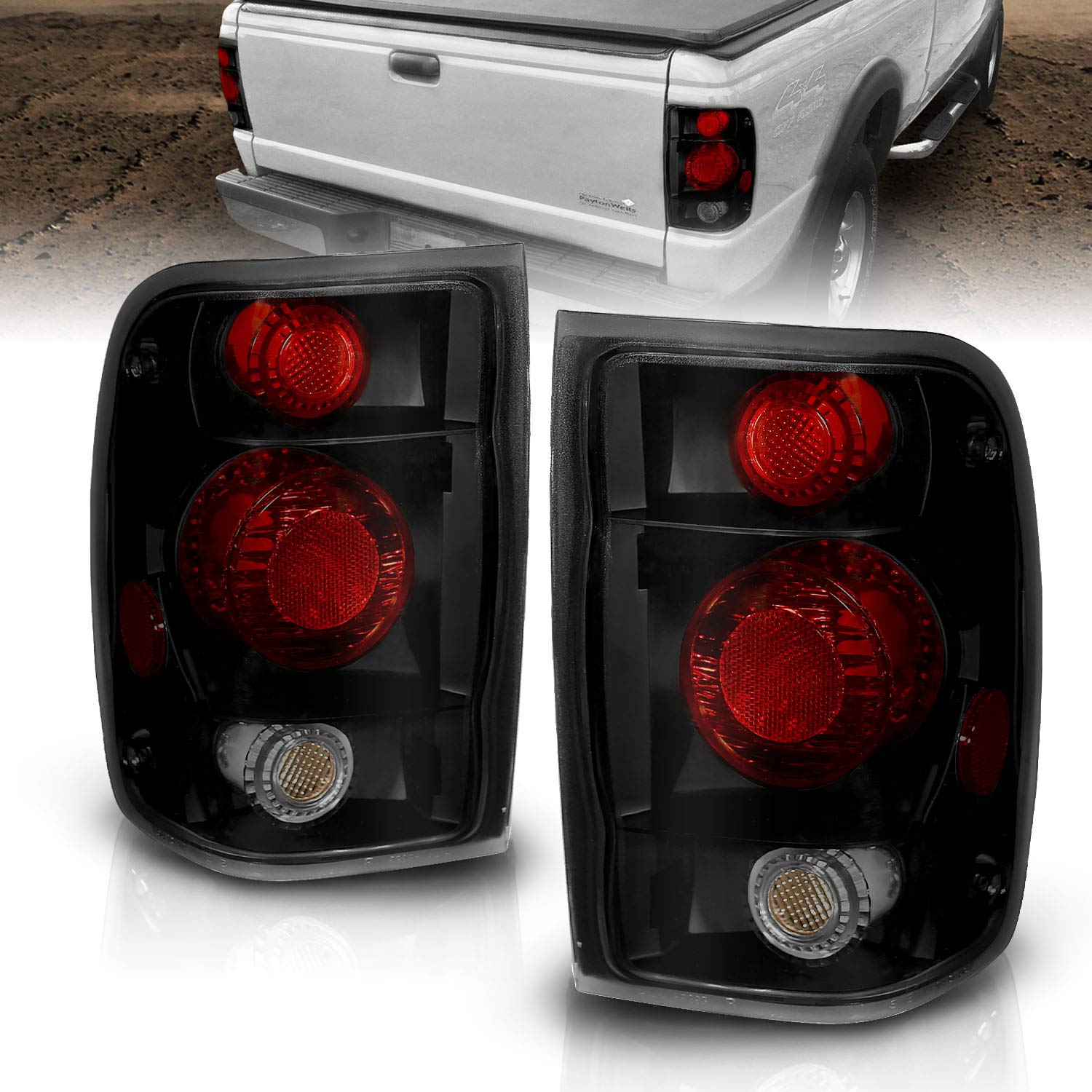 Amerilite Black/Smoke Replacement Brake Tail Lights Set For 98-00 Ford Ranger Only - Passenger And Driver Side