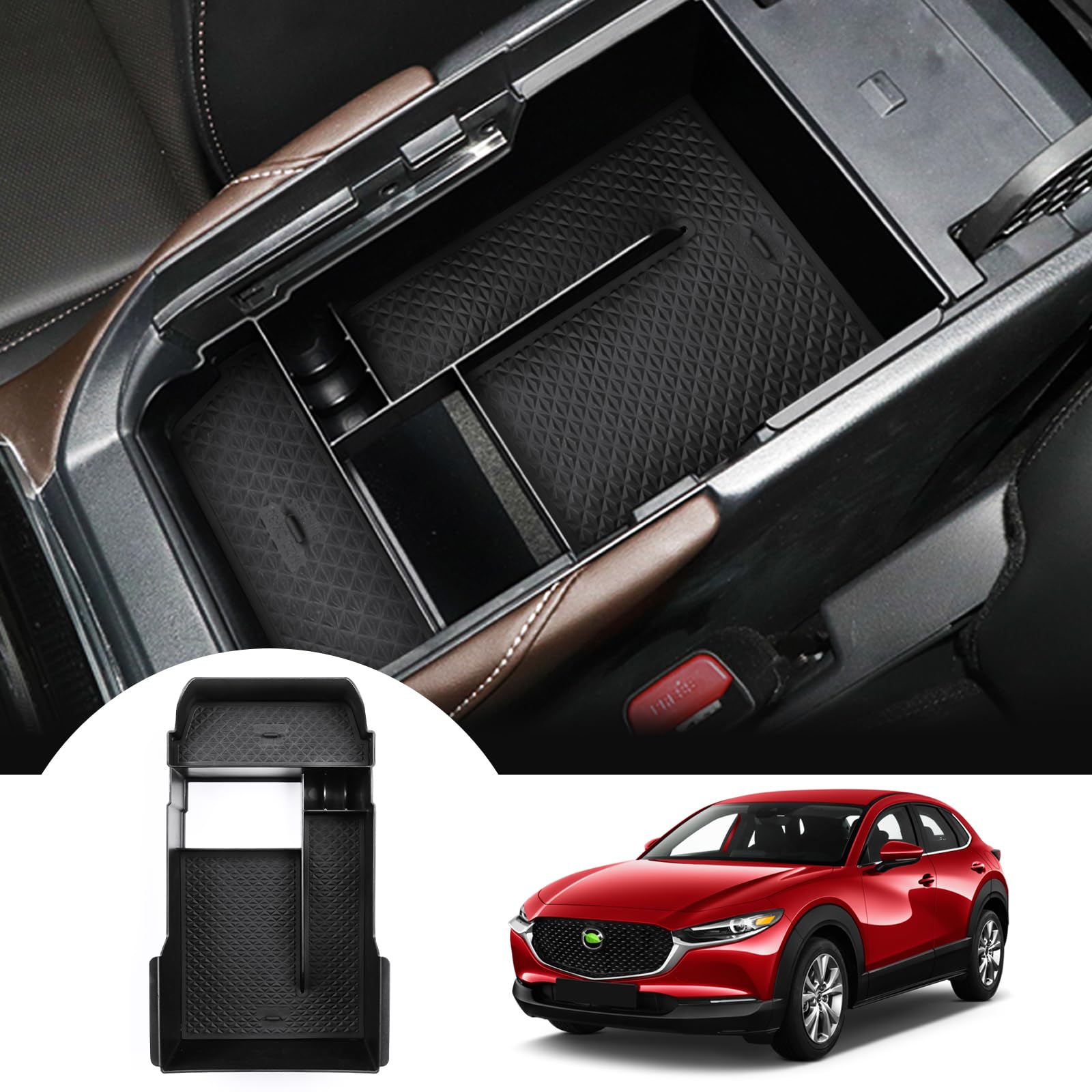 Autorder Center Console Organizer For Mazda Cx-30 Cx30 2020 2021 2022 2023 2024 2025 Accessories Armrest Storage Box Secondary Insert Tray With Black Anti-Slip Mat