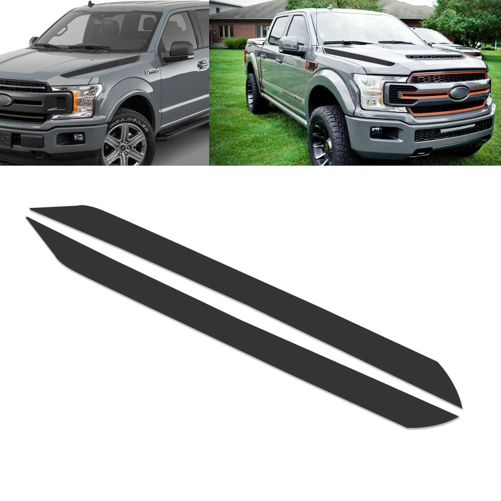 Xotic Tech 2Pcs Front Hood Outer Spear Cowl Stripe Graphic Vinyl Decal Sticker Compatible With Ford F150 F-150 2015 2016 2017 2018 2019 2020 2021, Matte Black
