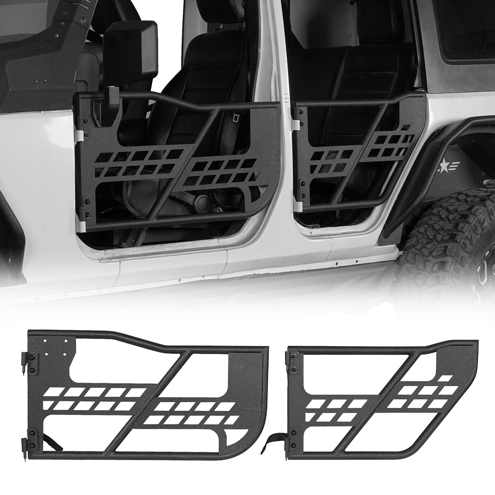 Hooke Road For Jeep Wrangler Jk Tubular Half Doors Offroad Trail Doors Compatible With 2007-2018 Jeep Wrangler Jk Unlimited 4-Door Include Front & Rear 4Pcs Set