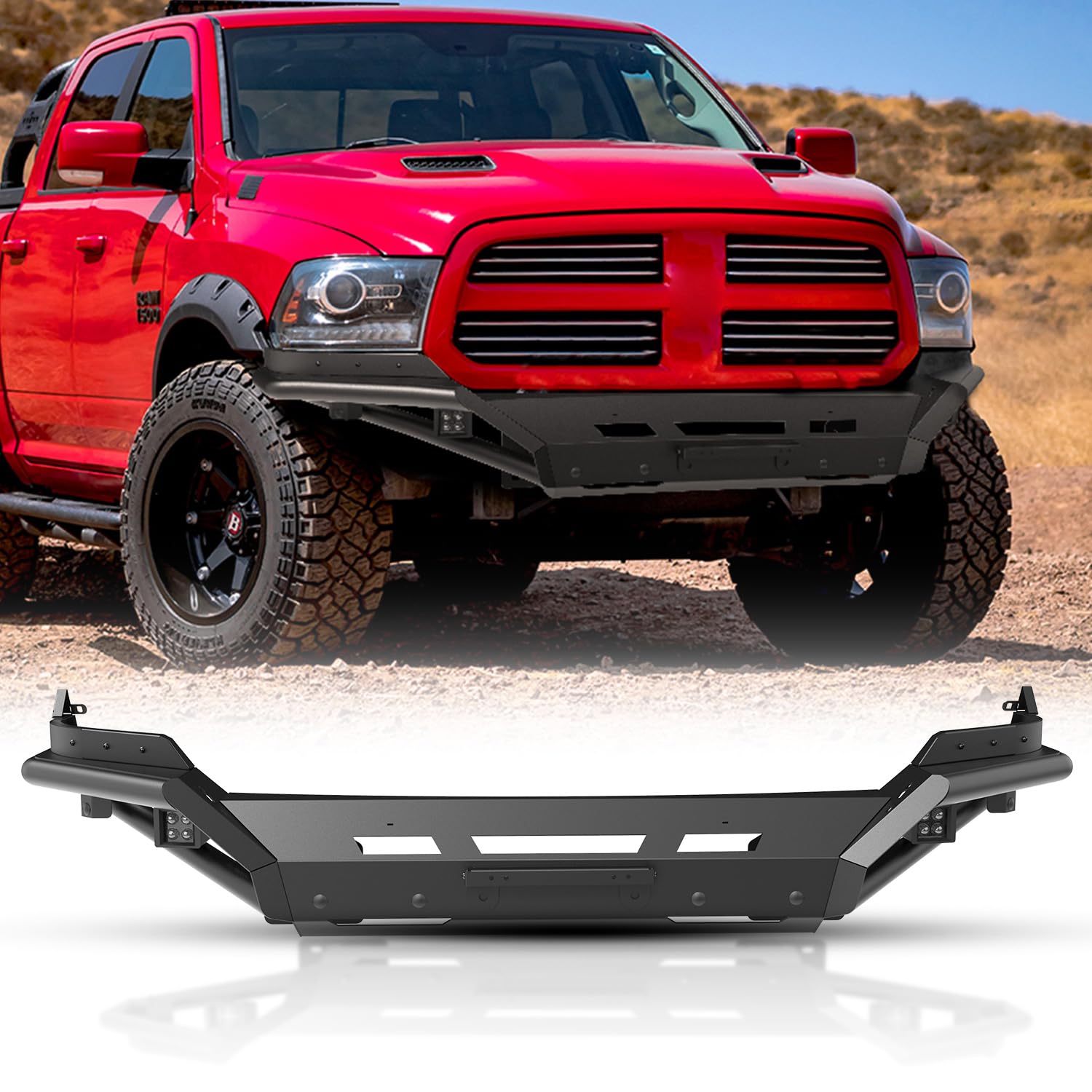 Nixon Offroad Front Bumper For 2013-2018 Dodge Ram 1500 Pickup Truck(Excluding Rebel) / 2019-2023 Ram 1500 Classic(Excluding Warlock) Heavy Duty Steel Bumper With Led Pod Lights