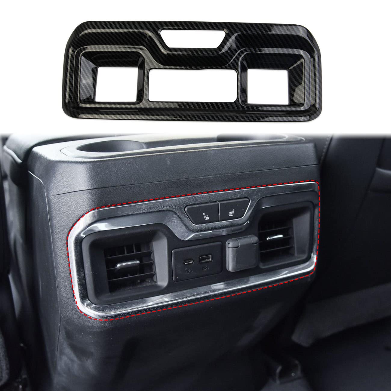 Fewshaw Carbon Fiber Rear Vent Armrestbox Air Outlet Cover Trim Accessories For 2019-2025 Chevy Silverado 1500/Gmc Sierra 1500 For 2020-2025 Sierra/Silverado 2500 3500 Hd