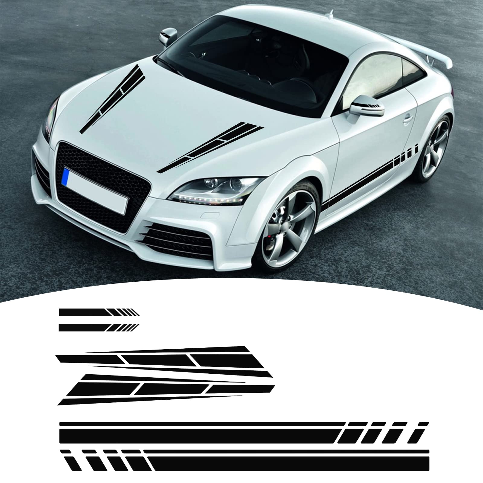 Bilisin Car Hood Stripe Vinyl Decals, 6Pcs Car Sport Racing Graphics Body Side And Rear View Mirror Accessories Decals Universal For All Cars Suv Trunk