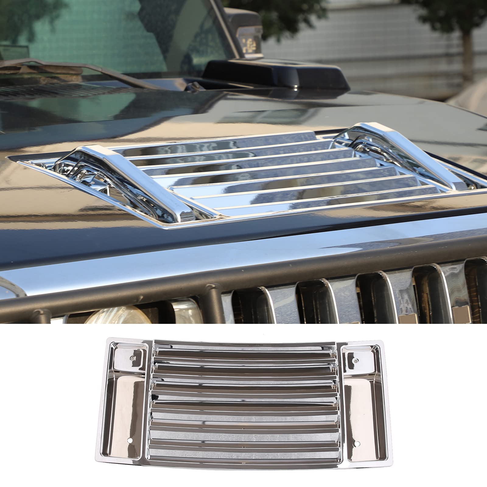 Piugilh Front Hood Deck Vent Panel Grille Hood Trim Cover Fit For Hummer H2 2003-2009 Accessories, Hood Top Trim Cover (Bright)