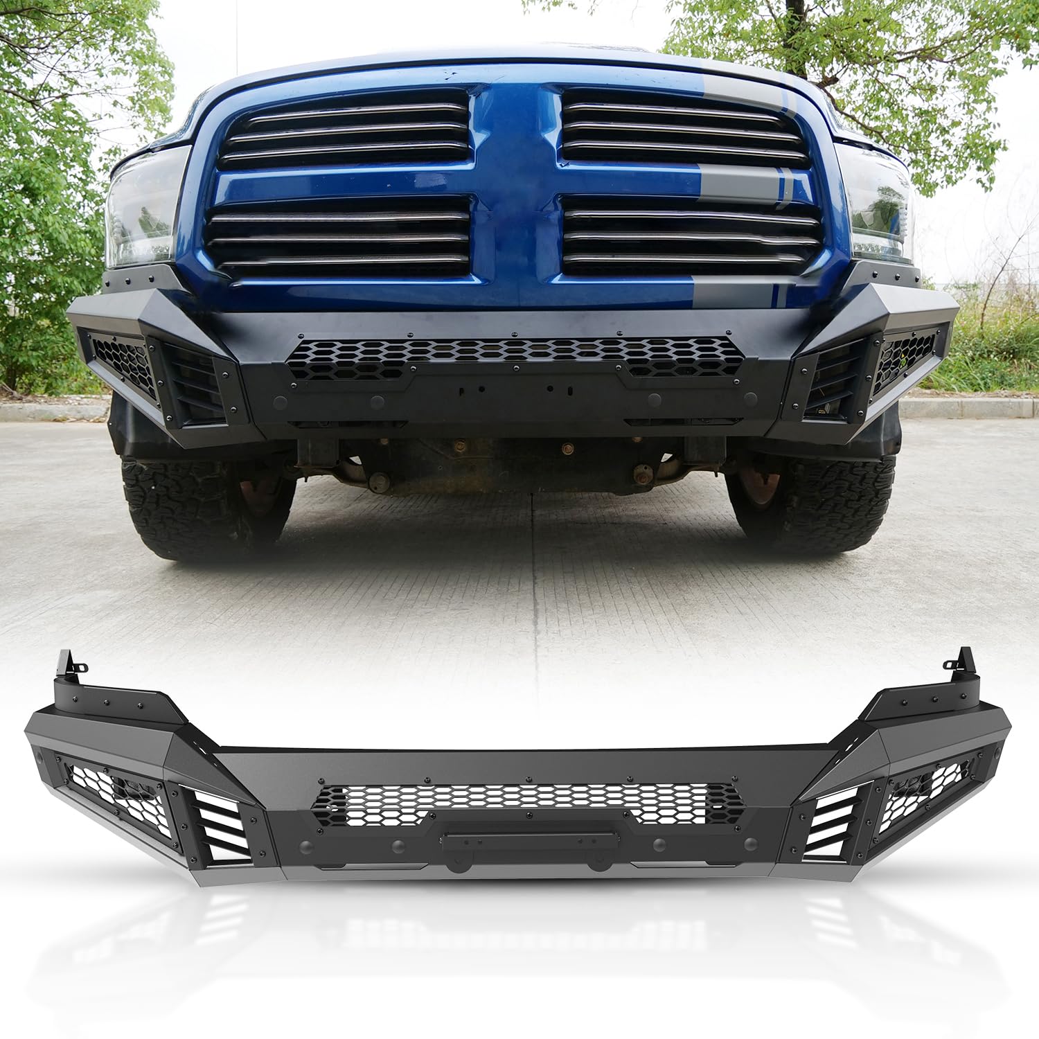 Nixon Offroad Front Bumper For 2013-2018 Dodge Ram 1500 Pickup Truck(Excluding Rebel) / 2019-2023 Ram 1500 Classic(Excluding Warlock) Heavy Duty Steel Bumper With Light Bracket & Licence Plate Bracket