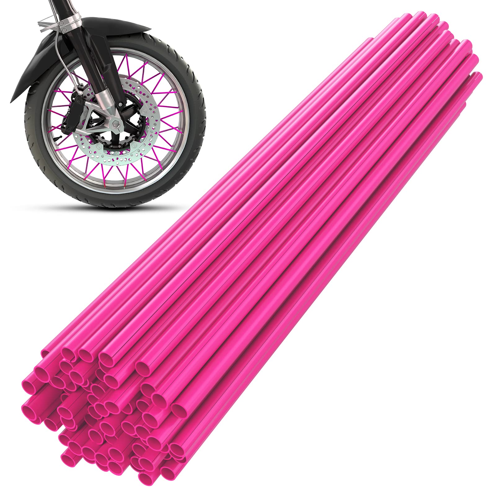Kemimoto Dirt Bike Spoke Covers 72Pcs, Universal Pipe Trim For 8'-21' Wheels, Spoke Rims Wraps For Dirt Bike, Motocross, Bike, Bicycle, Wheelchair, Motorcycle Decoration Protector (Pink)