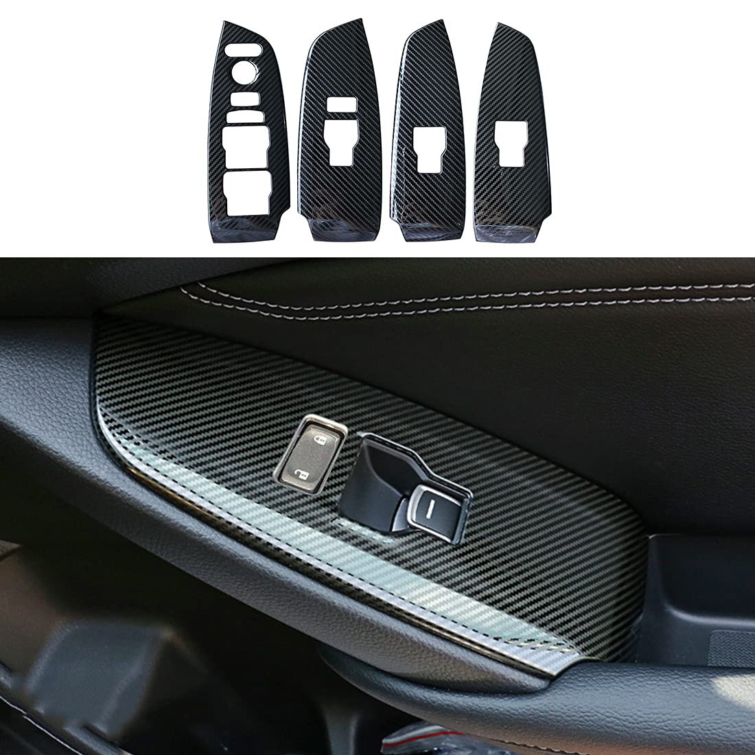 Ruihe 4Pc Carbon Fiber Color Car Automobile Door Window Control Panel Cover Molding Door Lock Switch Trim Fit For Honda Accord 2018 2019 2020 2021 2022 North American Version (No Seat Heating)