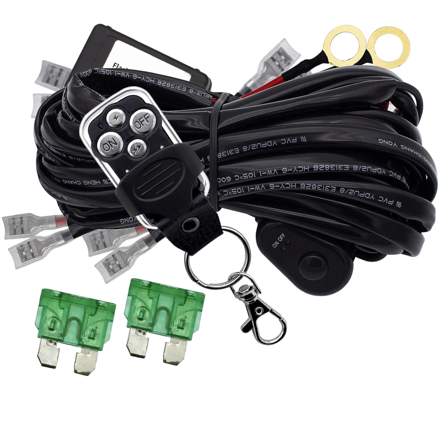 Led Lights Bar Remote Control Wiring Harness Kit 4 Leads Dc12V On-Off Switch Power Relay Blade Fuse 14Awg Core Cable Wiring Harness Kit Fit For Led Driving Lights Bar Work Auxiliary Lights