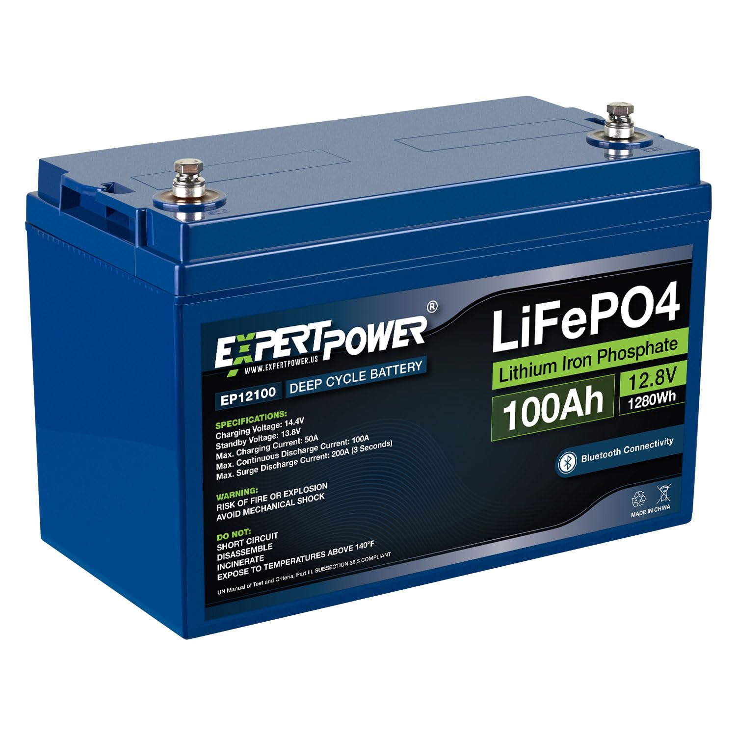Expertpower 12V 100Ah Lithium Lifepo4 Deep Cycle Rechargeable Battery | Bluetooth | 2500-7000 Life Cycles & 10-Year Lifetime | Built-In Bms | Rv, Camper, Solar, Trolling Motor, Overland, Off-Grid