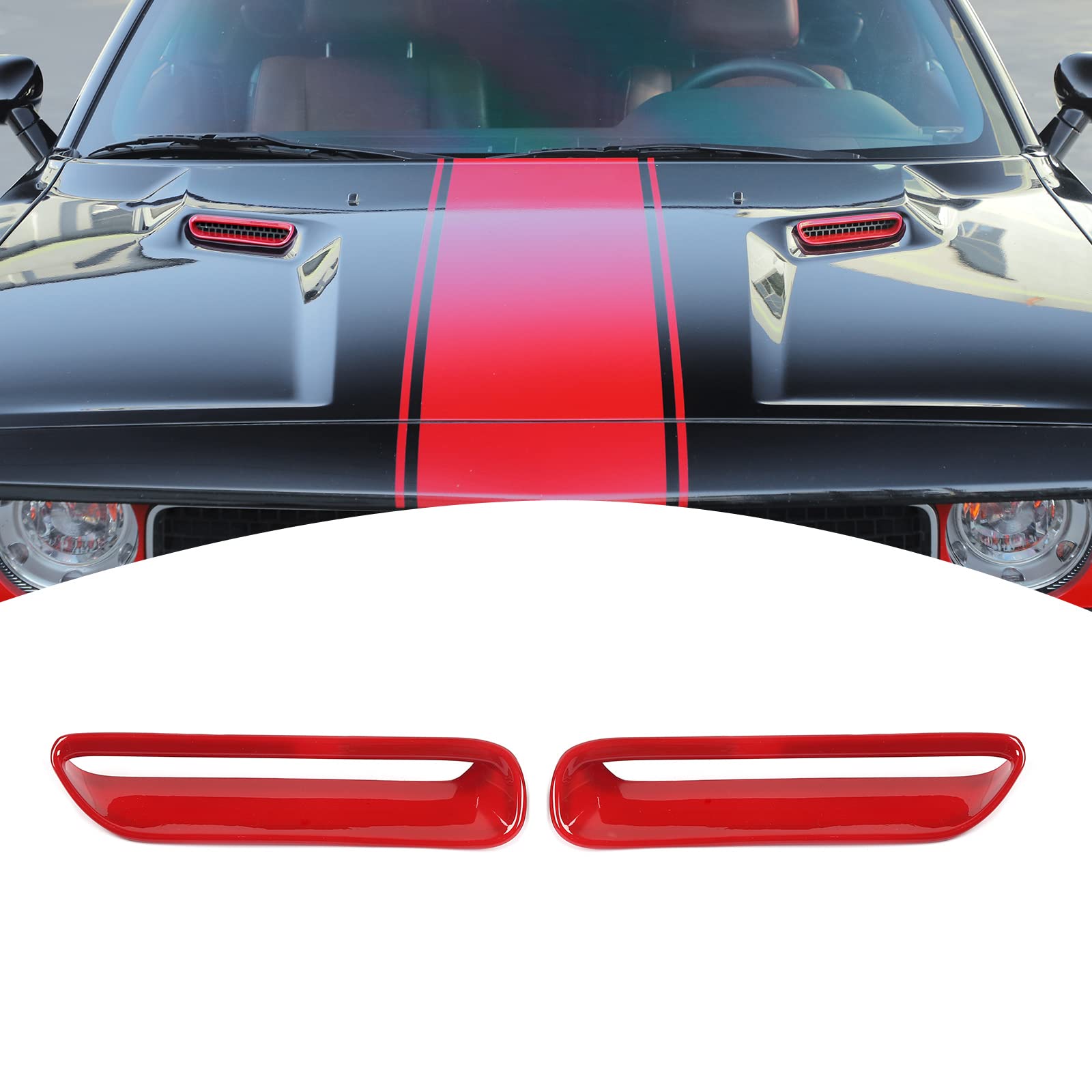 Pdklin For Challenger Hood Scoop Vent Cover Trim Bezel Red Compatible With Dodge Challenger 2009 2010 2011 2012 2013 2014 Red Exterior Accessories 2Pcs