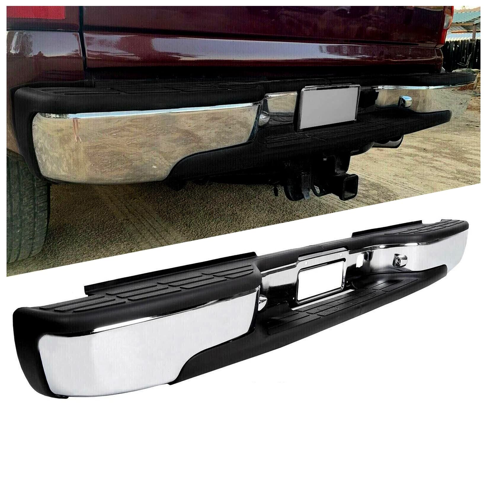 Kuafu Rear Step Bumper Compatible With 1999-2007 Chevy Chevrolet Silverado Gmc Sierra 2500 Hd 3500 Truck Chrome Steel Replacement For Gm1103129 12473000 Gm1103141 Gm1191121