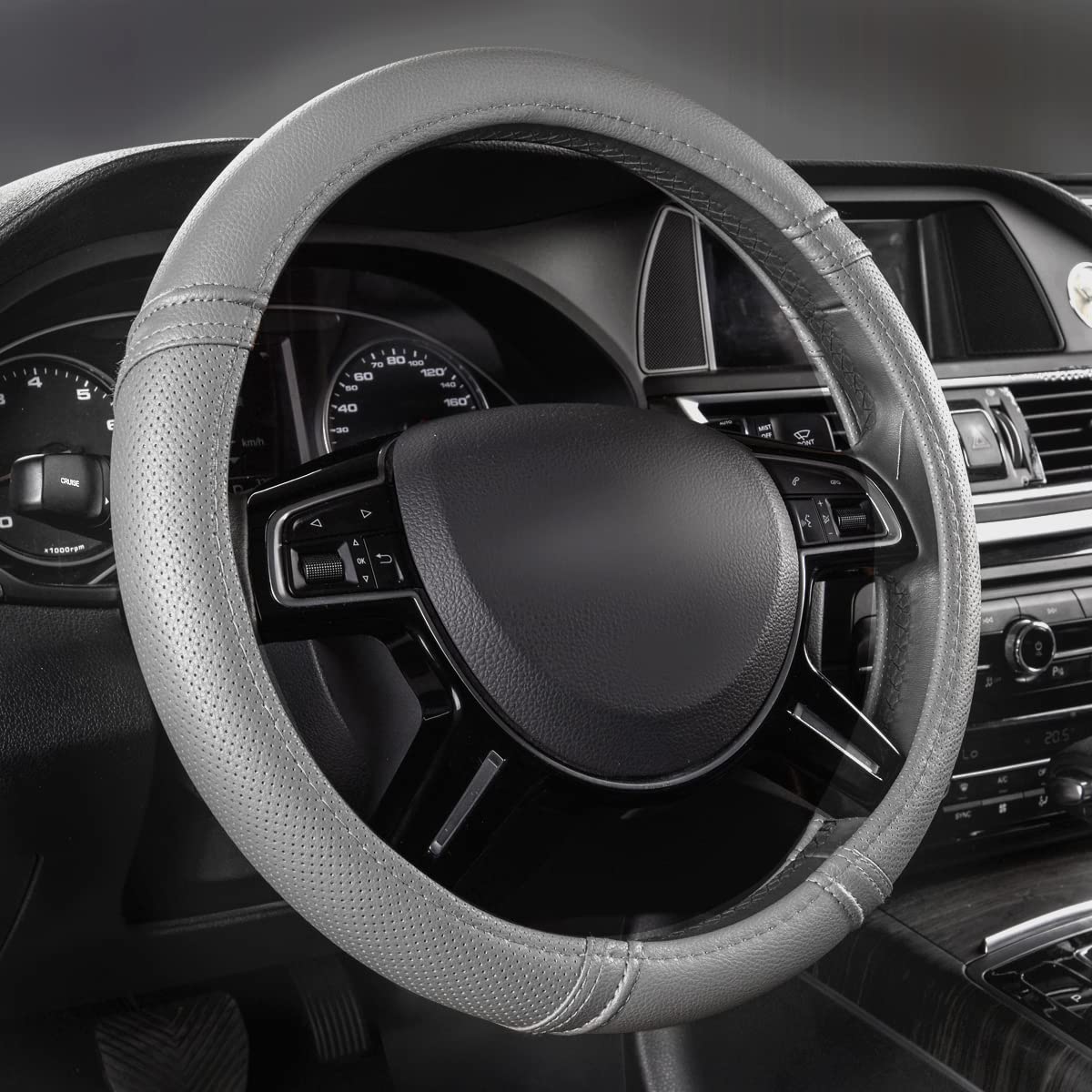 Car Pass Classical Leather Automotive Universal Steering Wheel Covers,Universal Fit For Suvs,Trucks,Sedans,Cars,Vans(Gray)