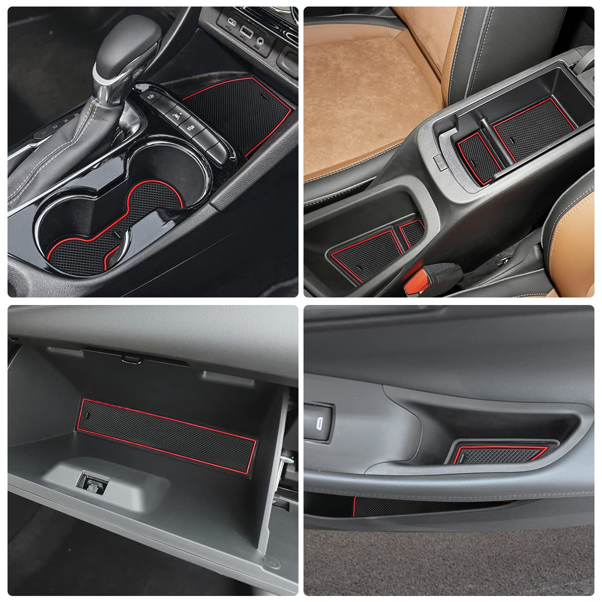 Auovo Anti Dust Cup Holder Insert Liners For Buick Encore Gx Accessories 2020 2021 2022 2023 2024 Custom Fit Door Pocket Center Console Interior Mats 16Pcs (Red Trim)