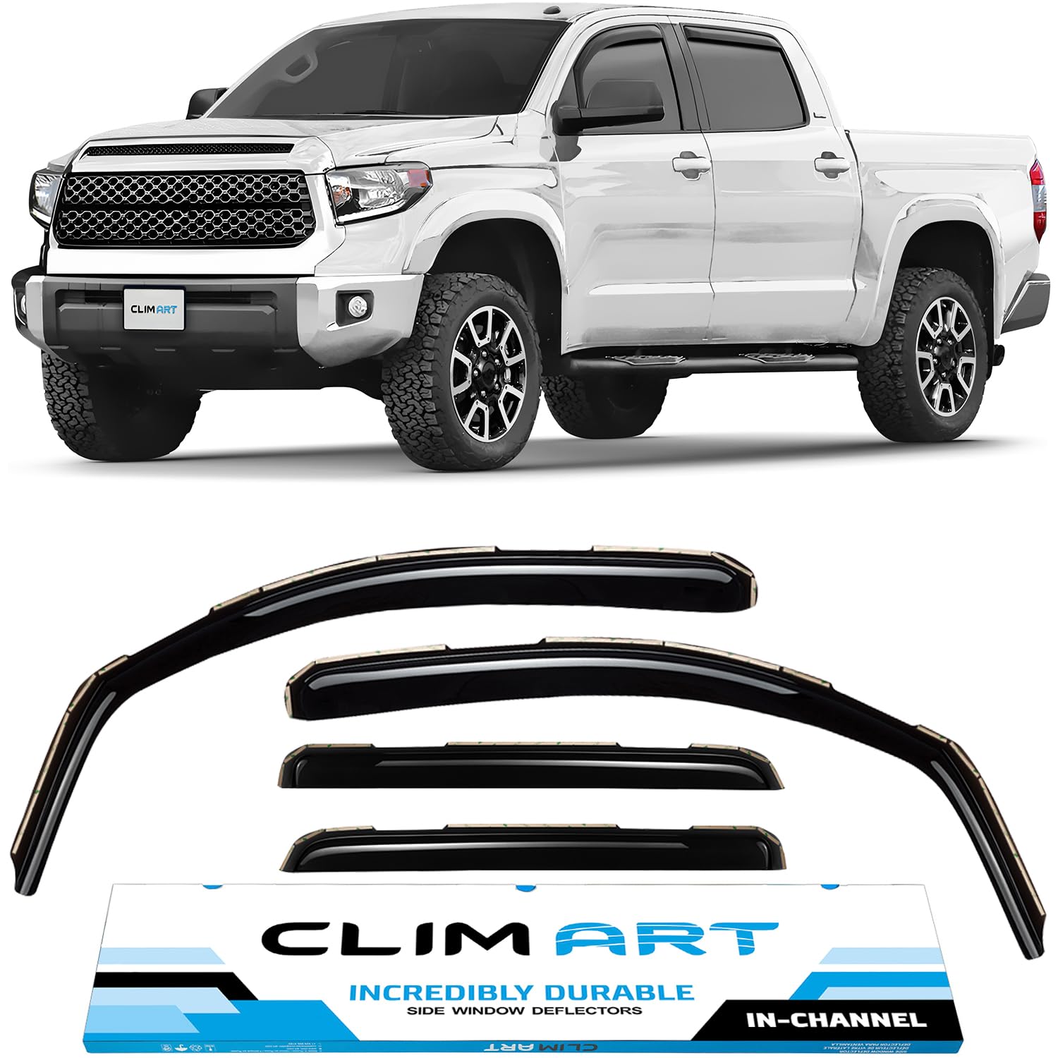 Clim Art In-Channel Incredibly Durable Rain Guards For Toyota Tundra 2007-2021 Crewmax, Original Window Deflectors, Vent Window Visors, Vent Deflector, Dark Smoke Truck Accessories, 4 Pcs- 607066Lp