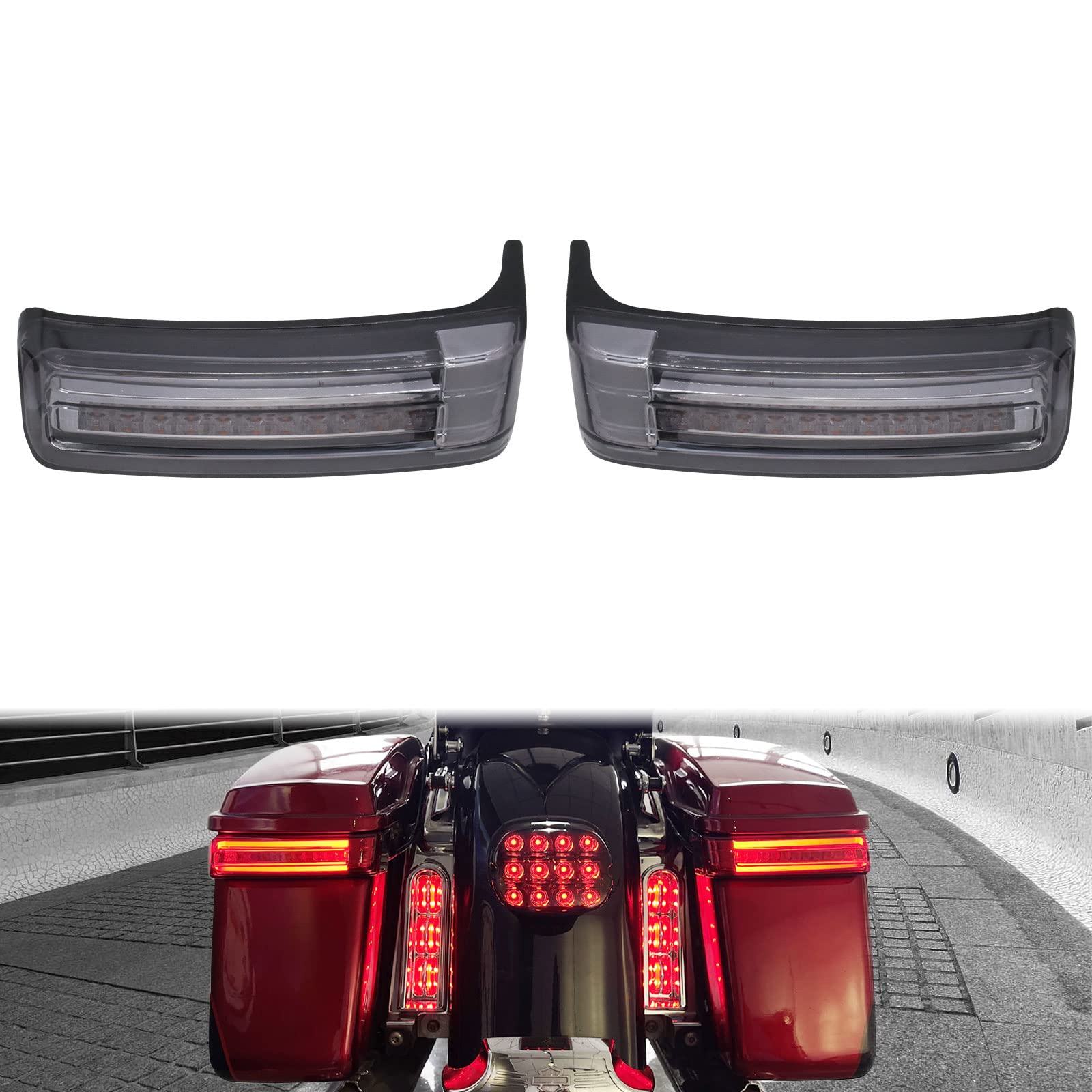 Hdbubalus Motorcycle Saddlebag Tail Lights Run Brake Led Turn Signal Lamp Fit For Harley Touring Street Gilde Road Gilde Road King Electra Glide Ultra Limited 2014-2022 (Black Smoke)