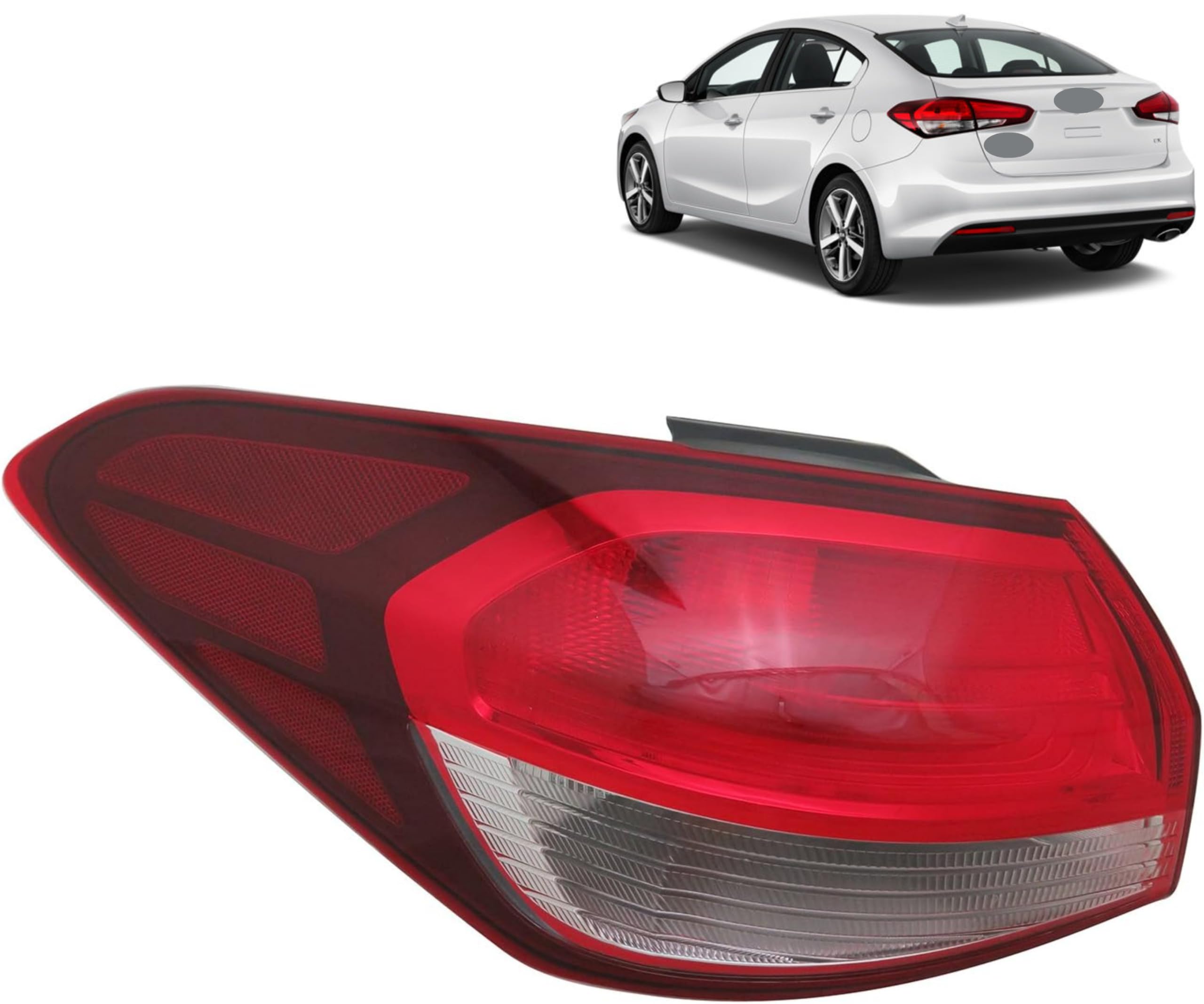 Alligator Auto Lights Replacement For Kia Forte Sedan 2017-2018 Halogen Tail Light Assembly With Bulbs, Left Side Outer/Driver Side Outer, Oem: 92401-B0600 / Partslink: Ki2804134 Dot/Sae Compliant